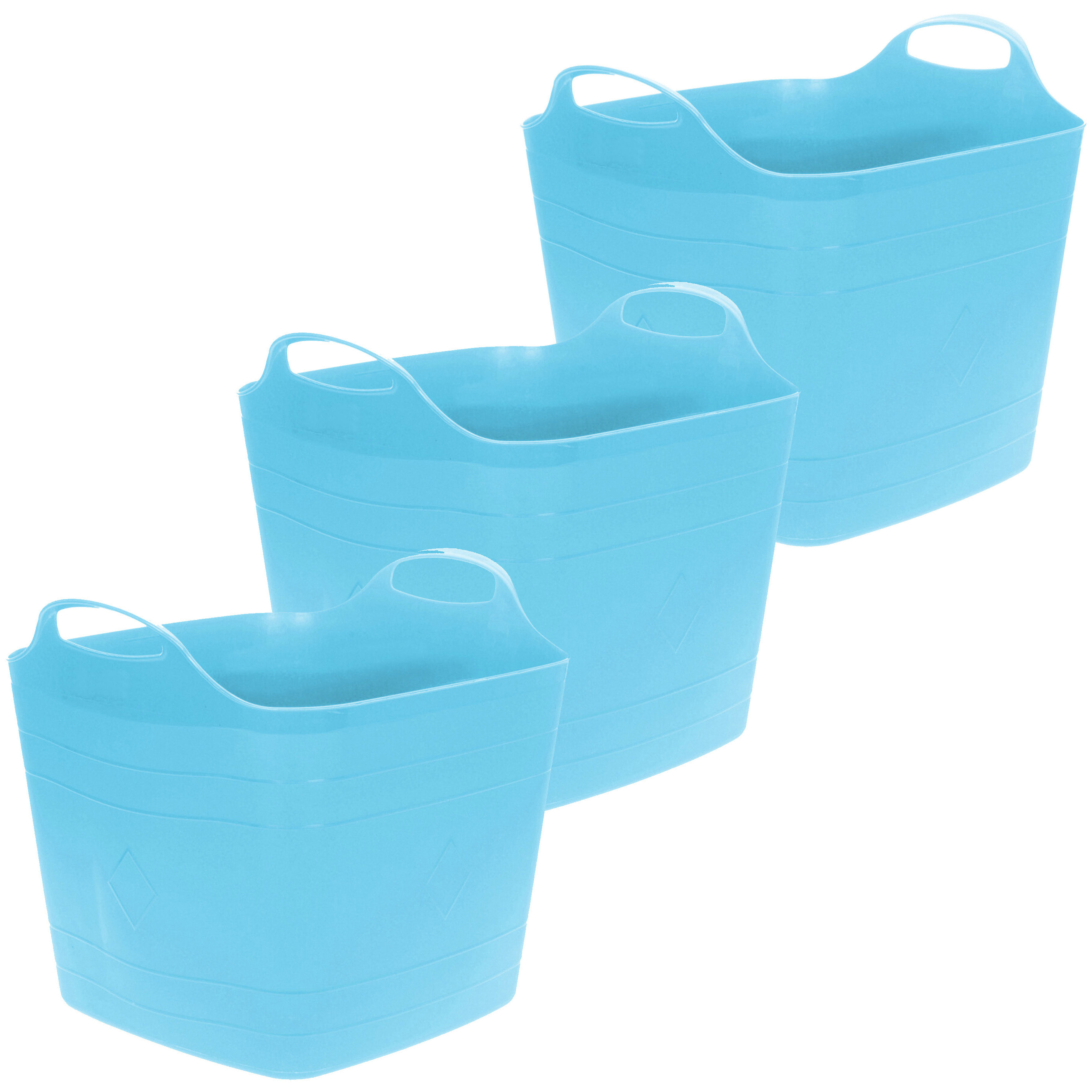 Flexibele emmer - 3x - blauw - 15 liter - kunststof - vierkant - 30 x 29 cm -