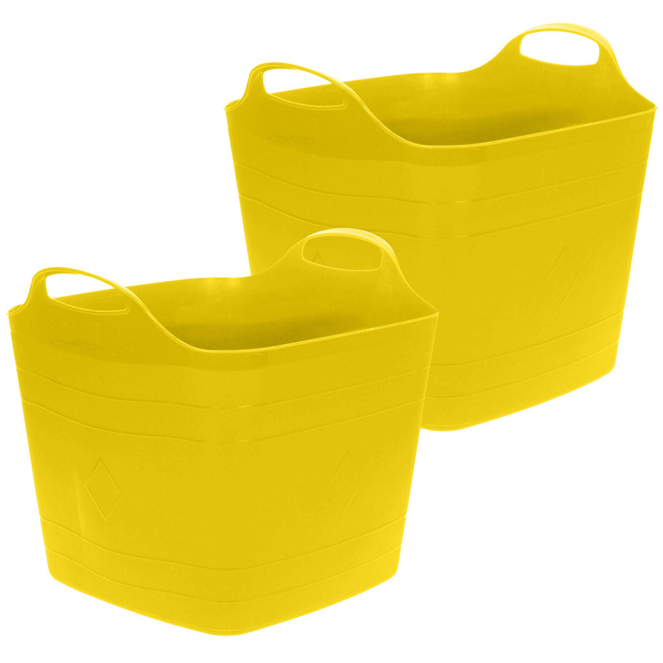 Flexibele emmer - 2x - geel - 25 liter - kunststof - vierkant - 35 x 38 cm -