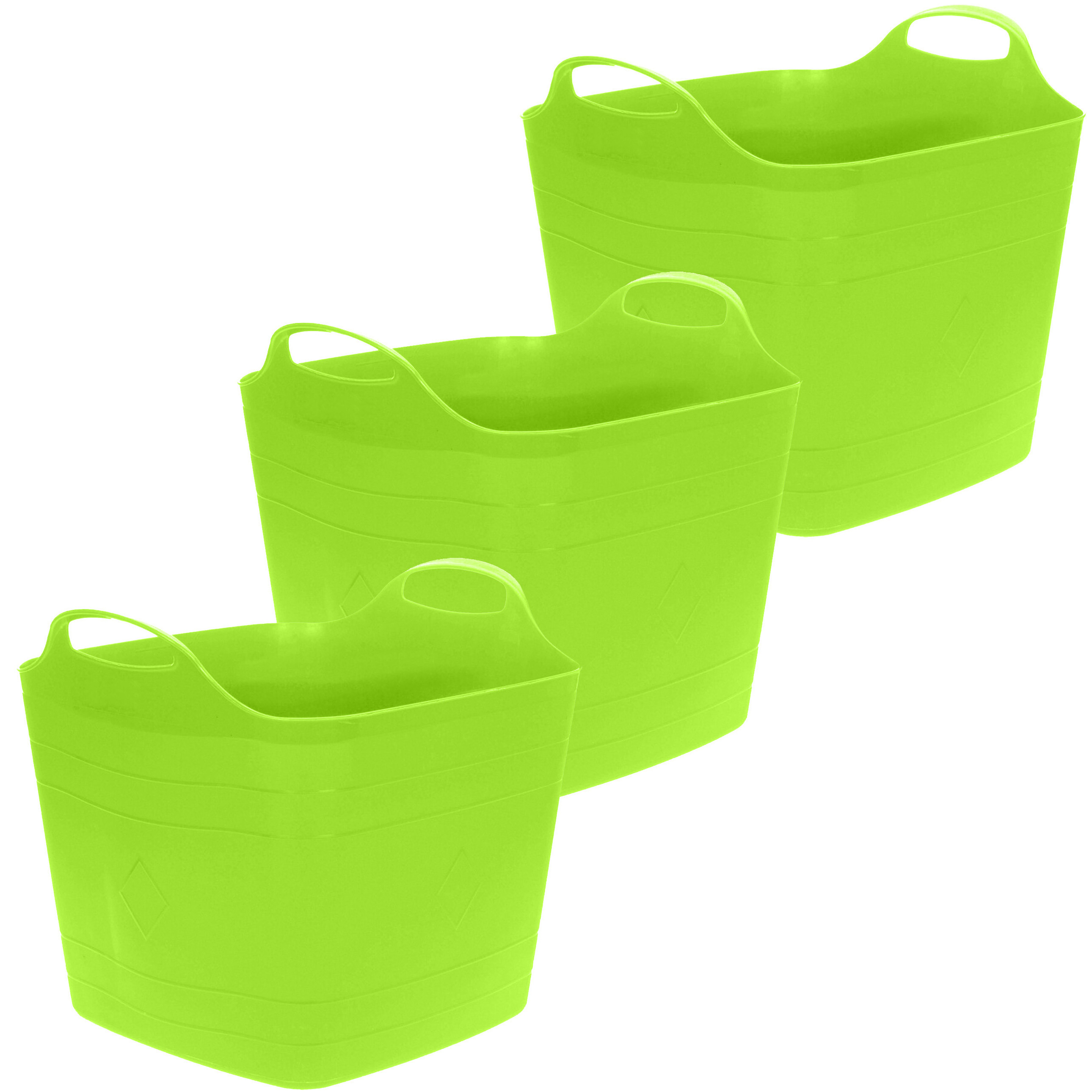Flexibele emmer - 3x - groen - 15 liter - kunststof - vierkant - 30 x 29 cm -