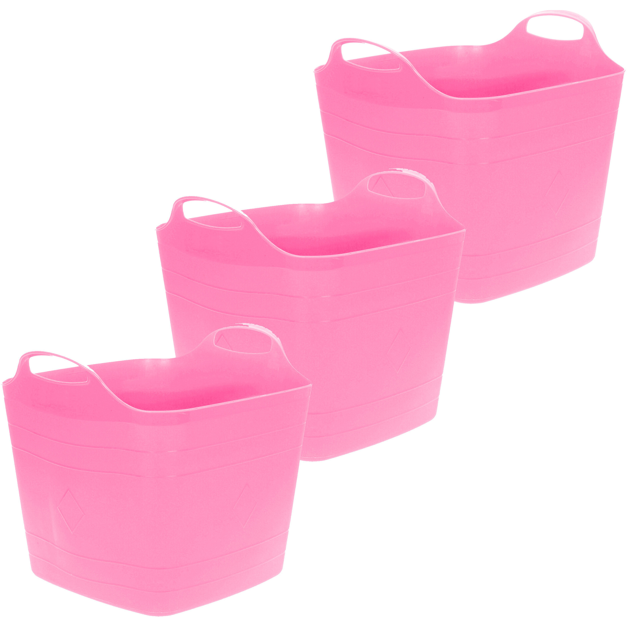 Flexibele emmer - 3x - roze - 15 liter - kunststof - vierkant - 30 x 29 cm -
