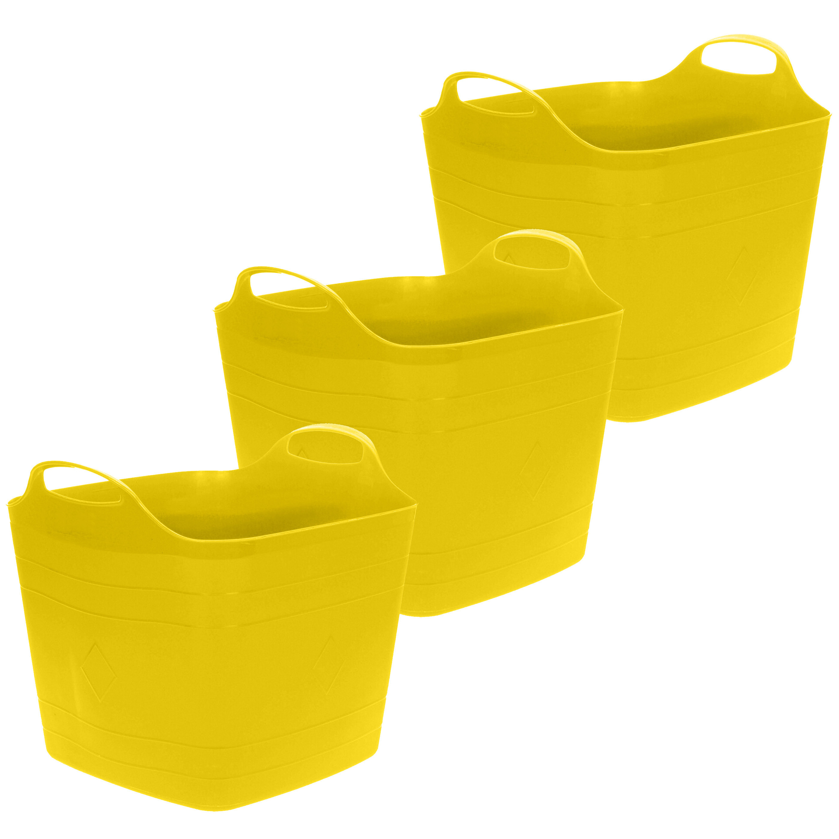 Flexibele emmer - 3x - geel - 25 liter - kunststof - vierkant - 35 x 38 cm -