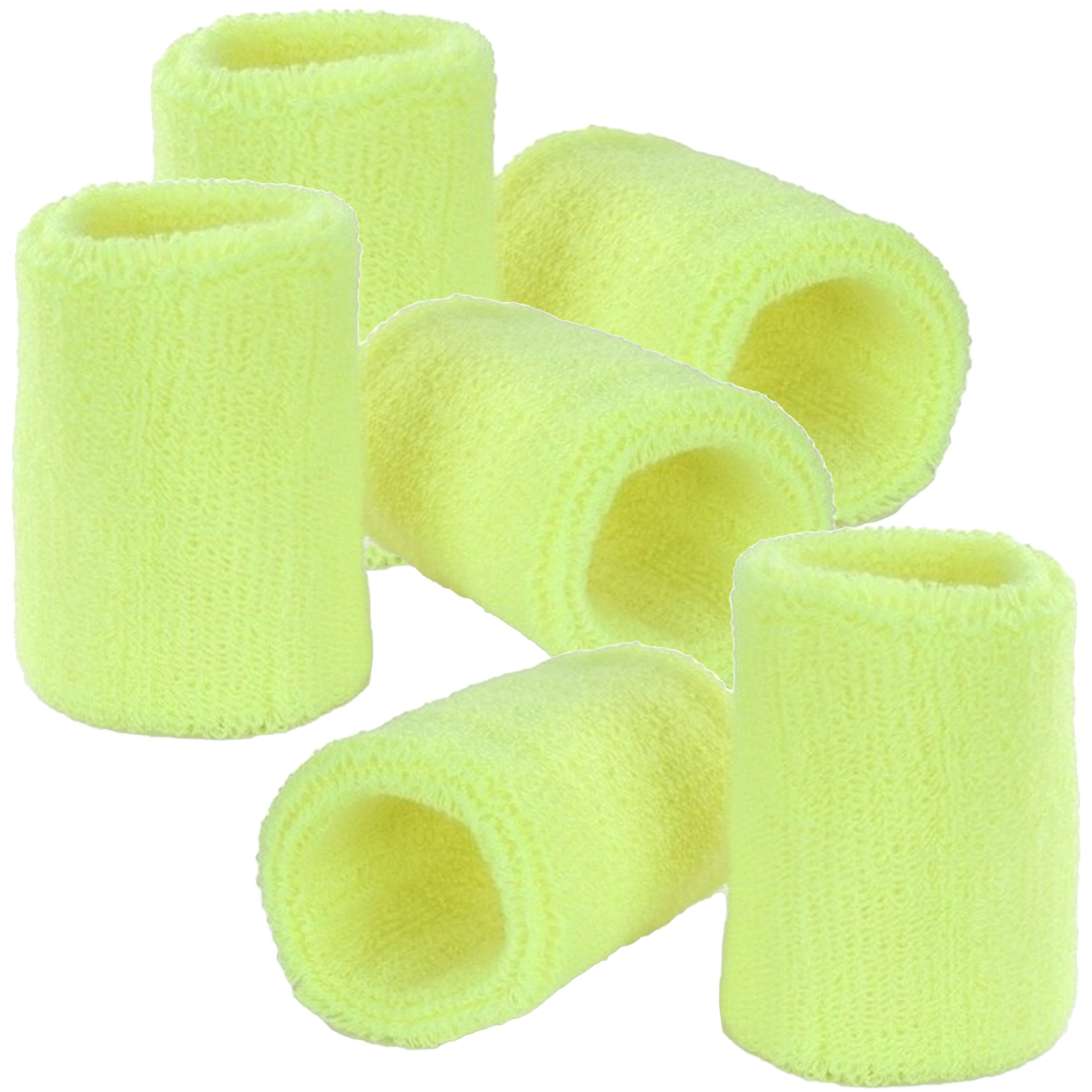 Pols zweetbandjes neon geel - voor volwassenen - 6x stuks -