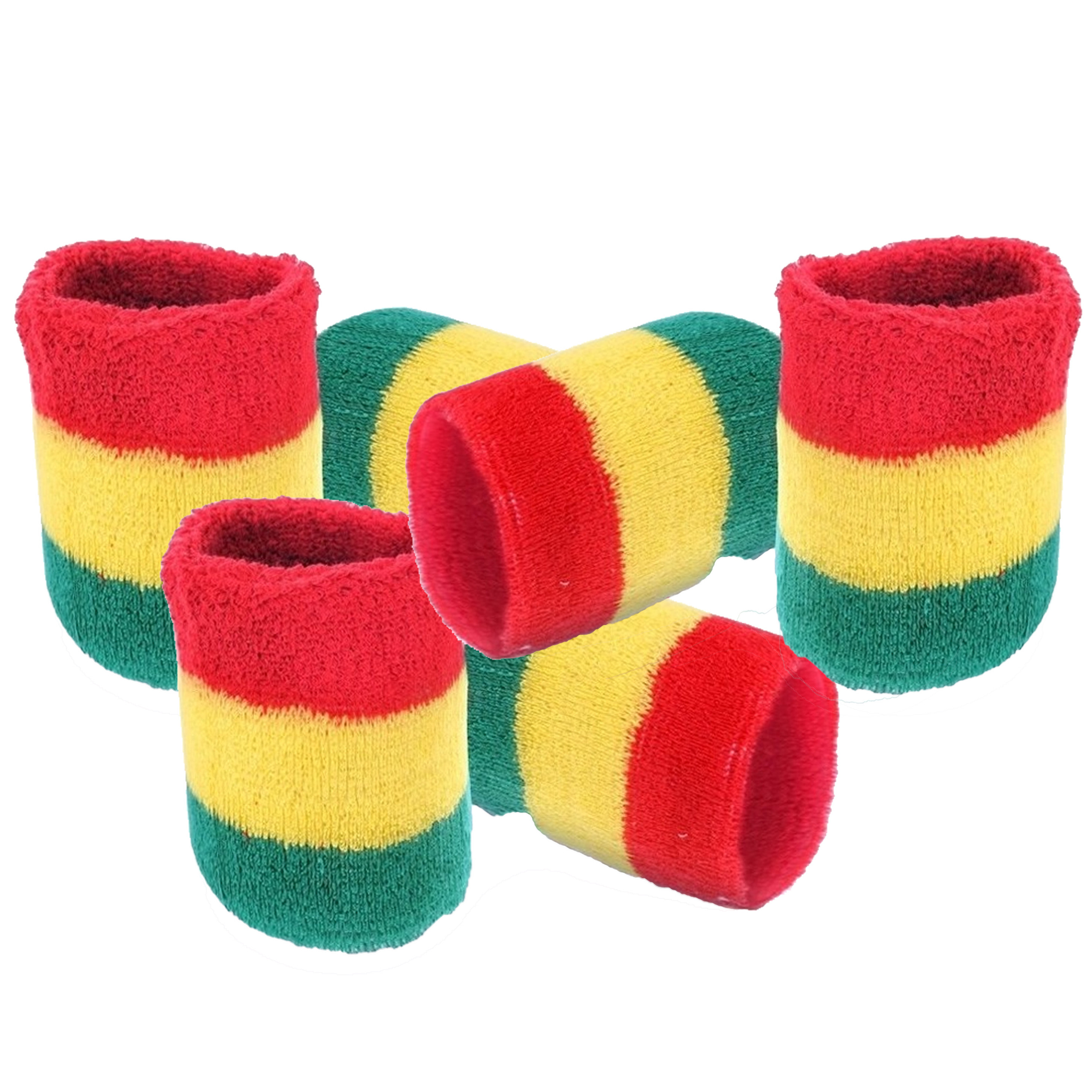 Pols zweetbandjes rood/geel/groen - voor volwassenen - 6x stuks -