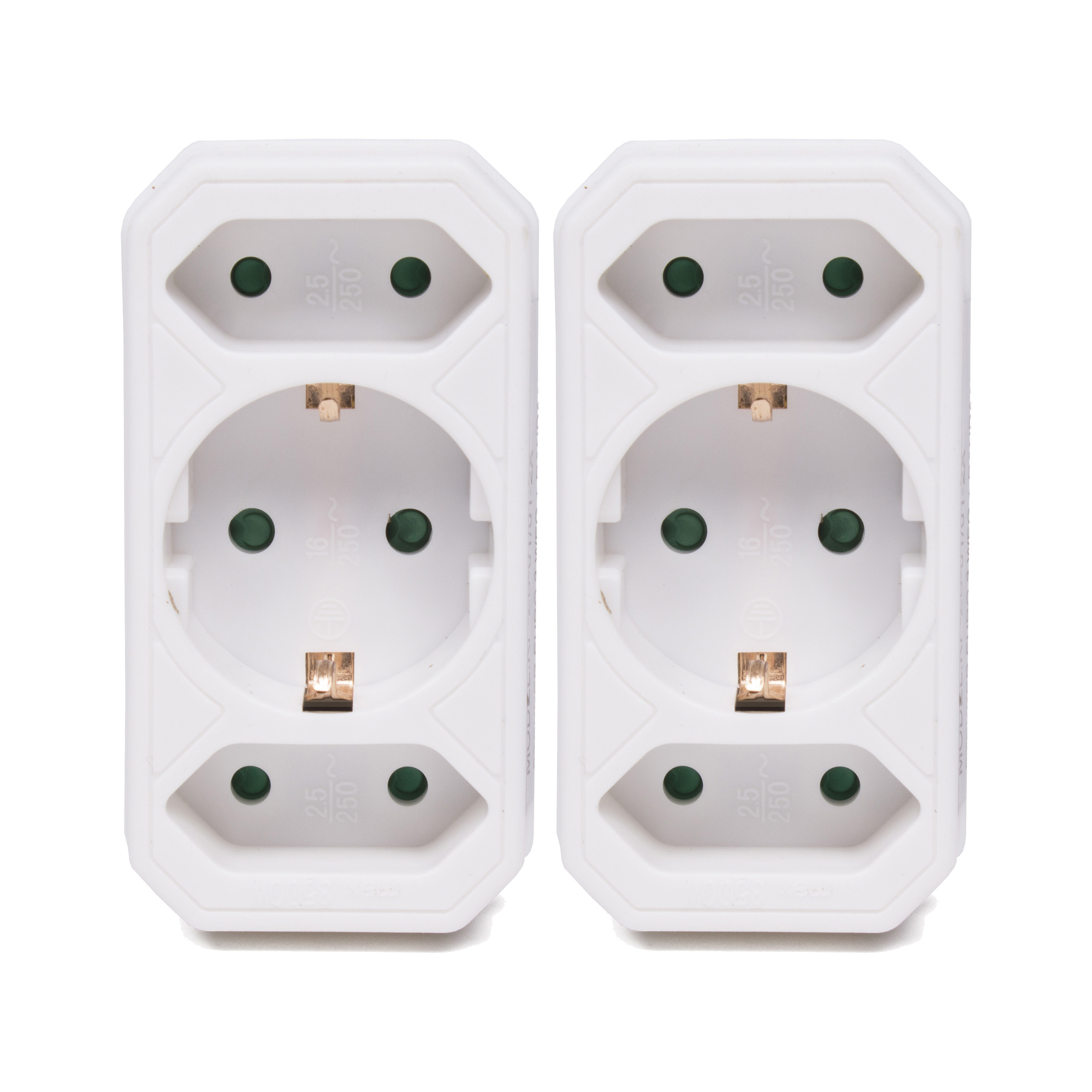 Stopcontact splitter - 2x - triple - wit - voor 3 stekkers - verdeelstekkers -