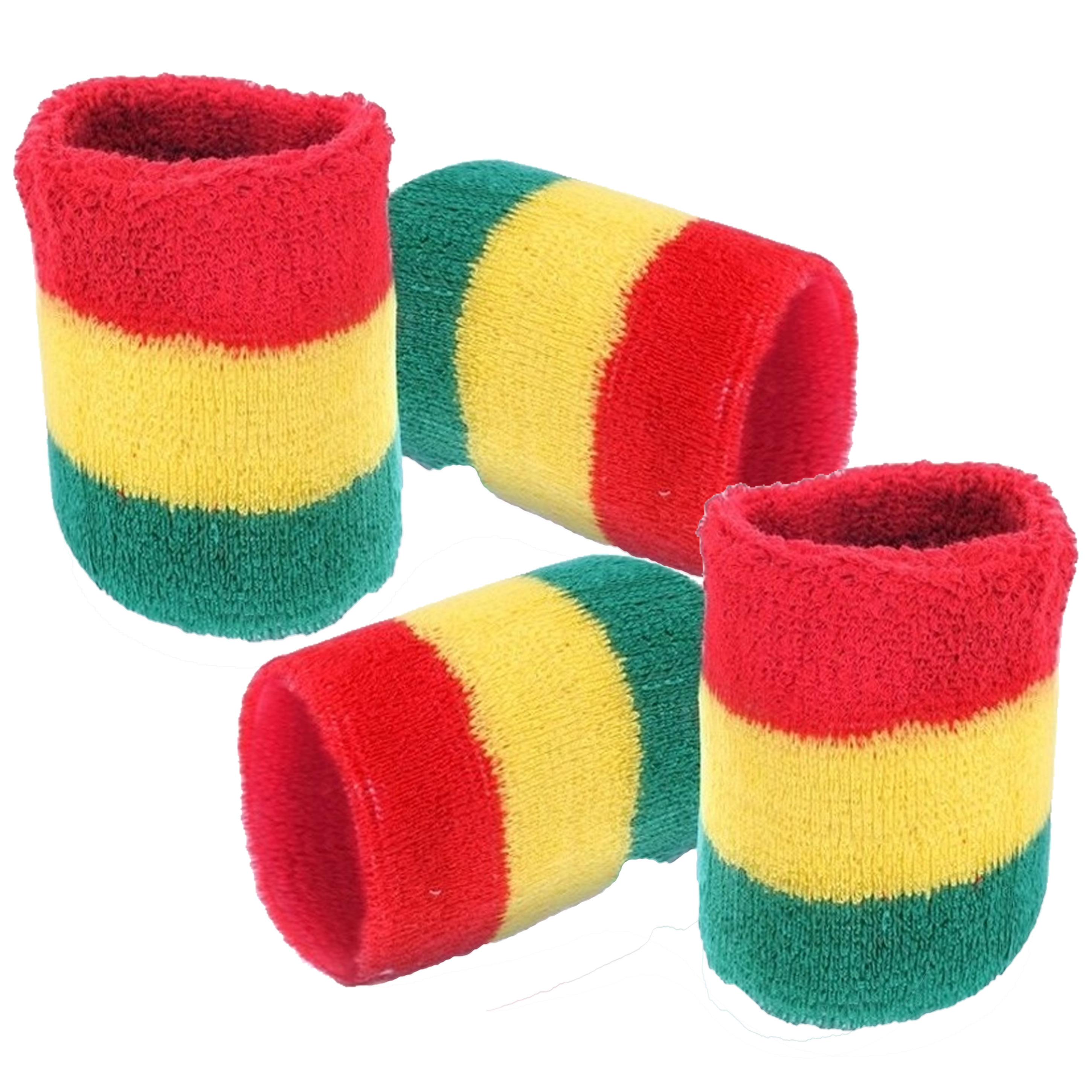 Pols zweetbandjes rood/geel/groen - voor volwassenen - 4x stuks -