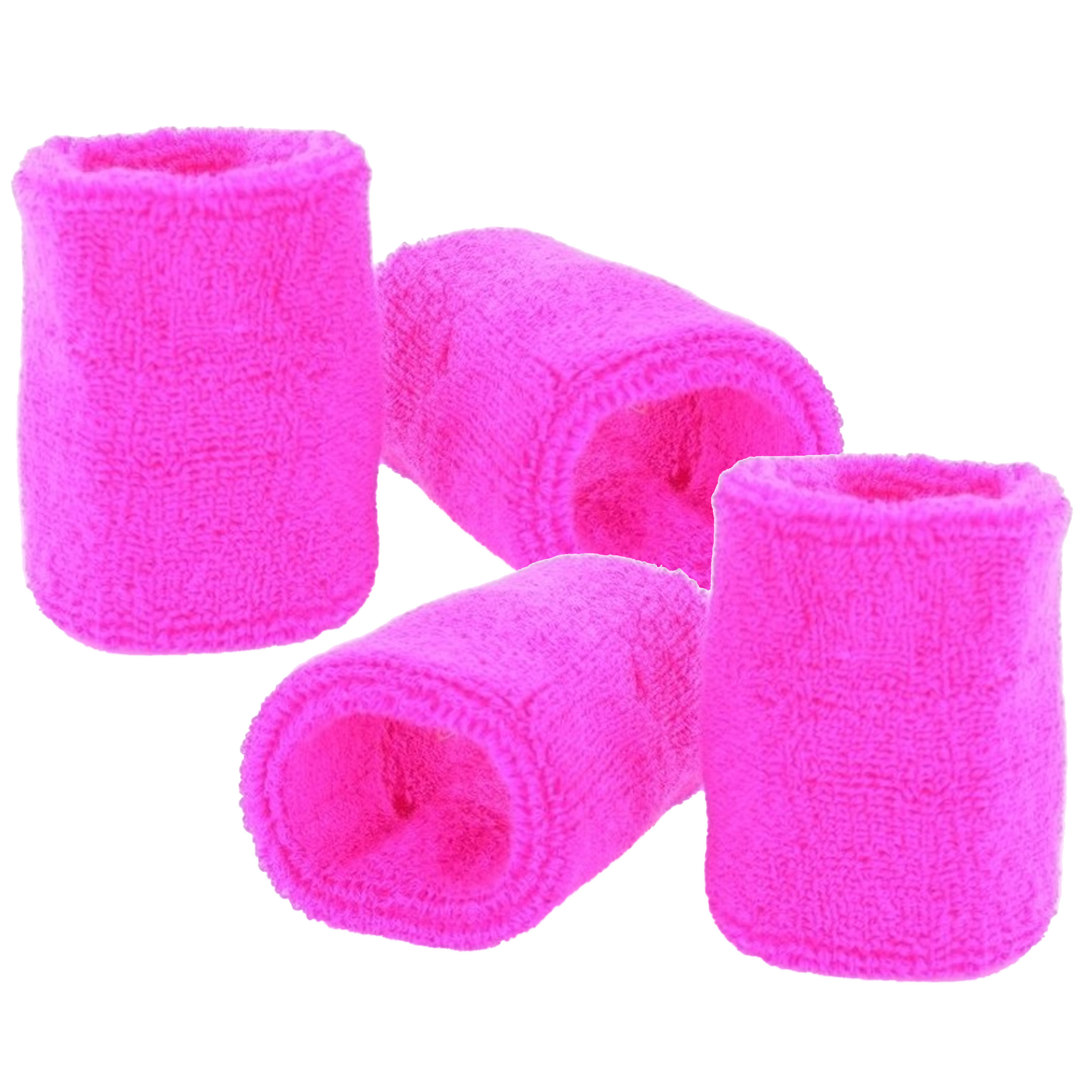 Pols zweetbandjes neon roze - voor volwassenen - 4x stuks -