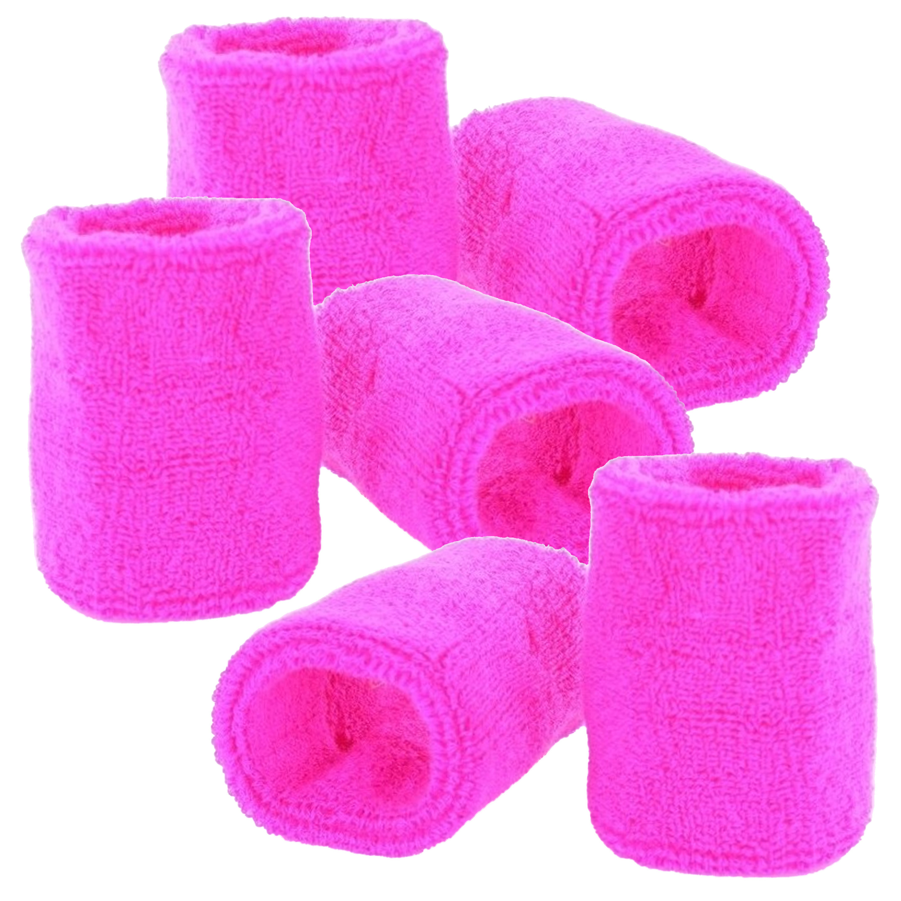 Pols zweetbandjes neon roze - voor volwassenen - 6x stuks -