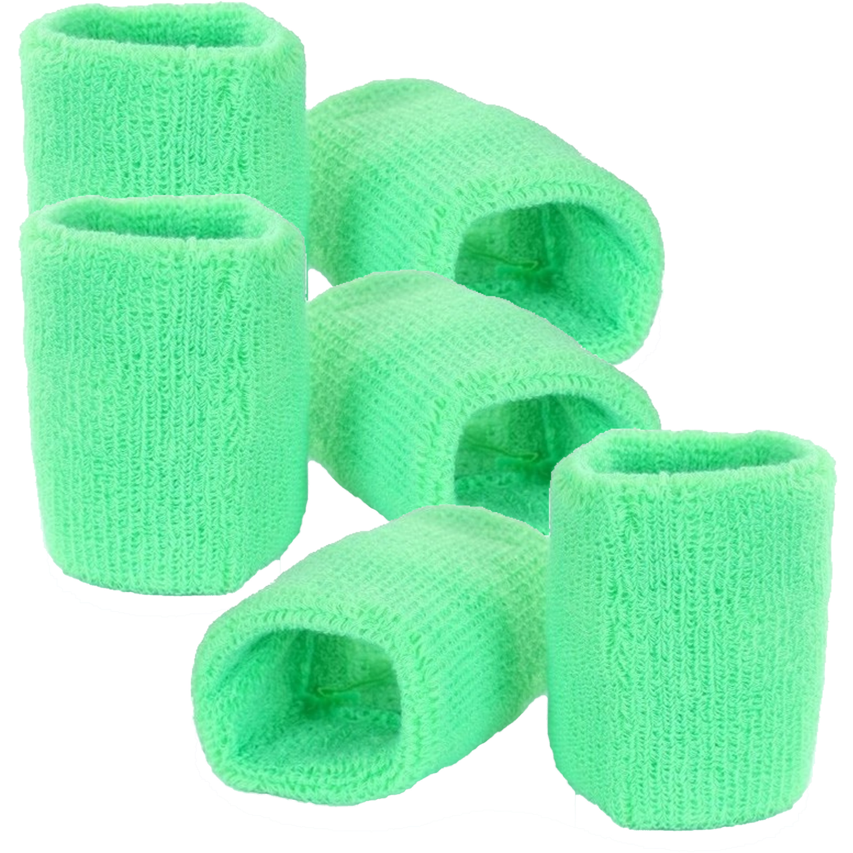 Pols zweetbandjes neon groen - voor volwassenen - 6x stuks -