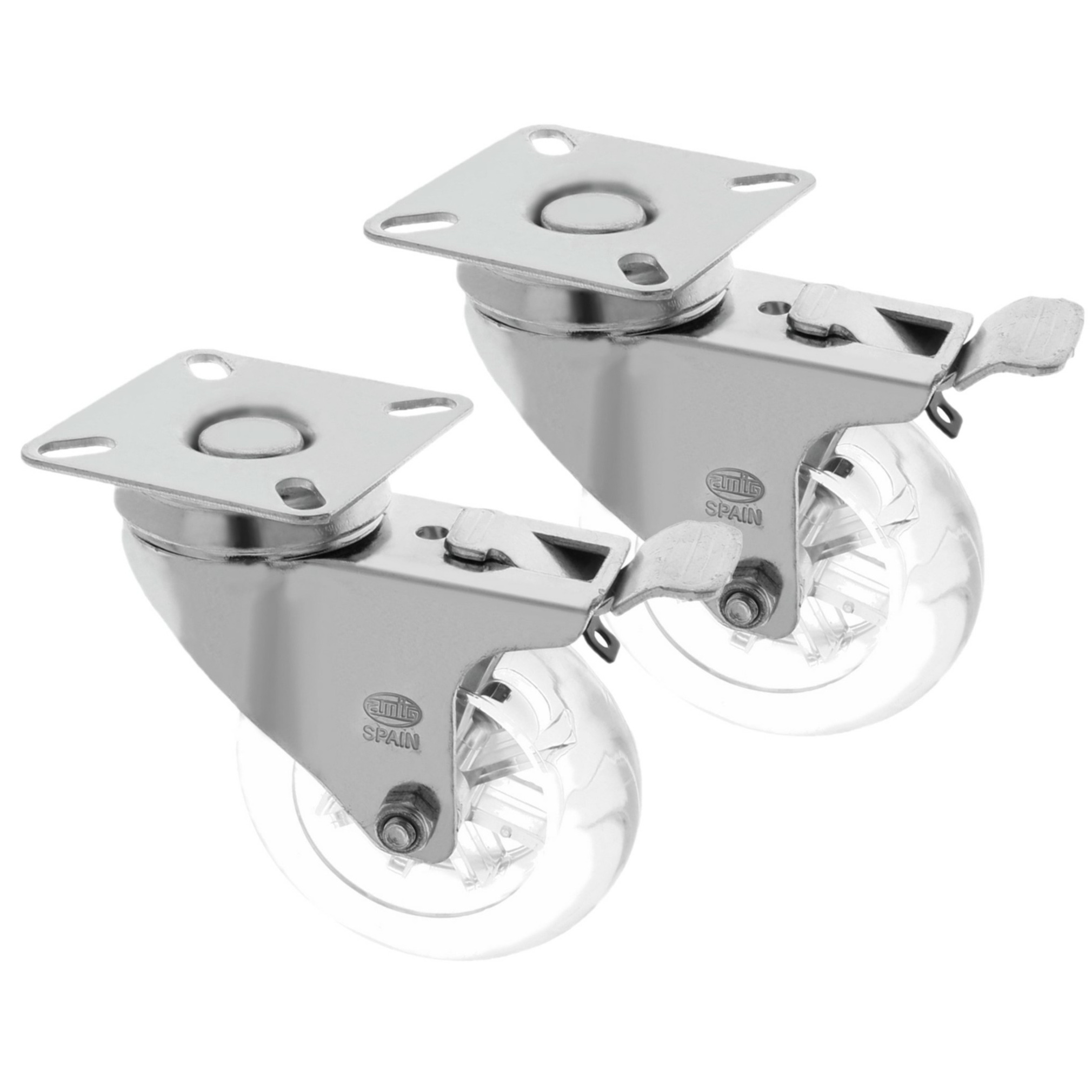 AMIG zwenkwiel/transportwiel met rem - 2x - D50mm - polycarbonaat - 50kg - transparant -