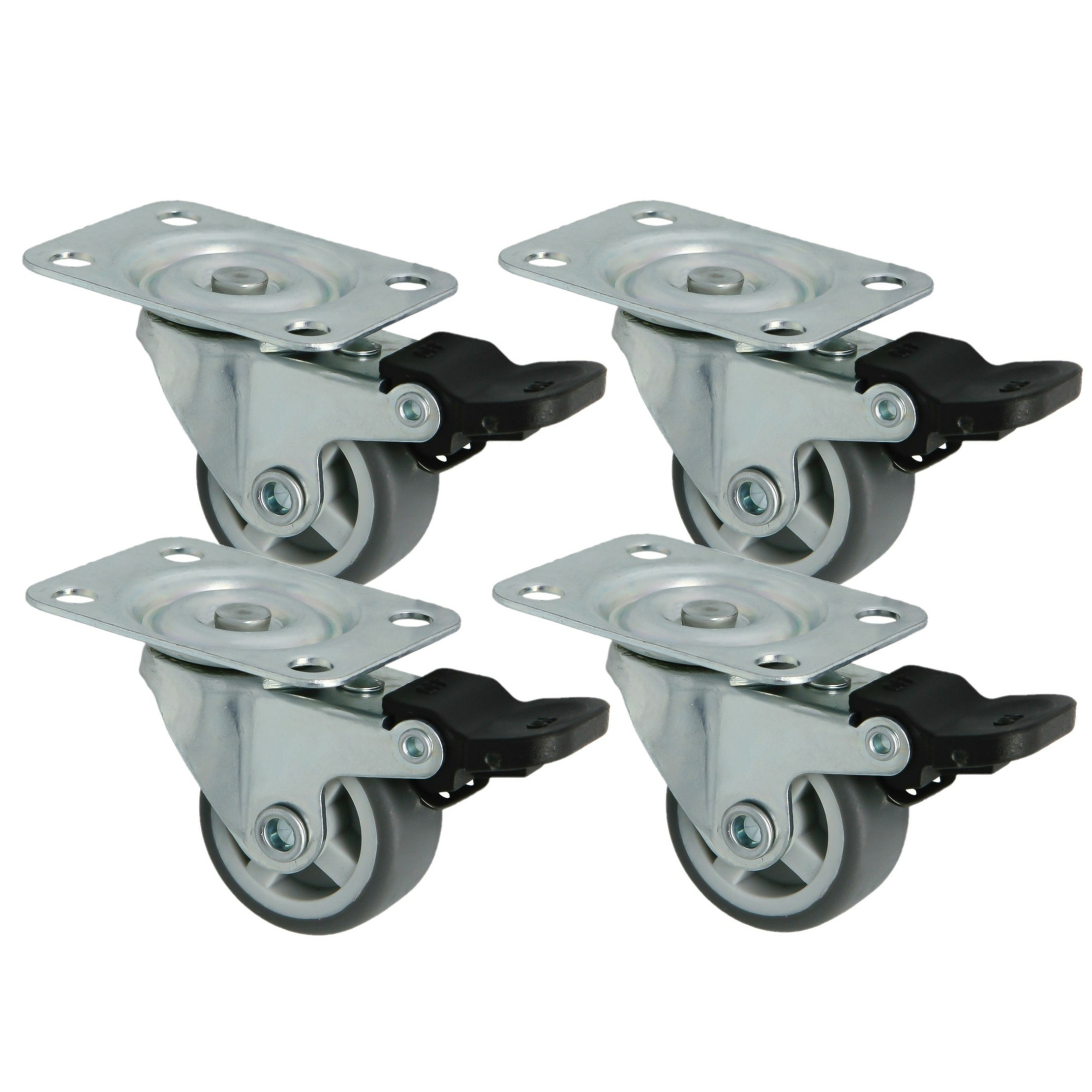 AMIG zwenkwiel/transportwiel met rem - 4x - D30mm - rubber - 45kg - grijs -