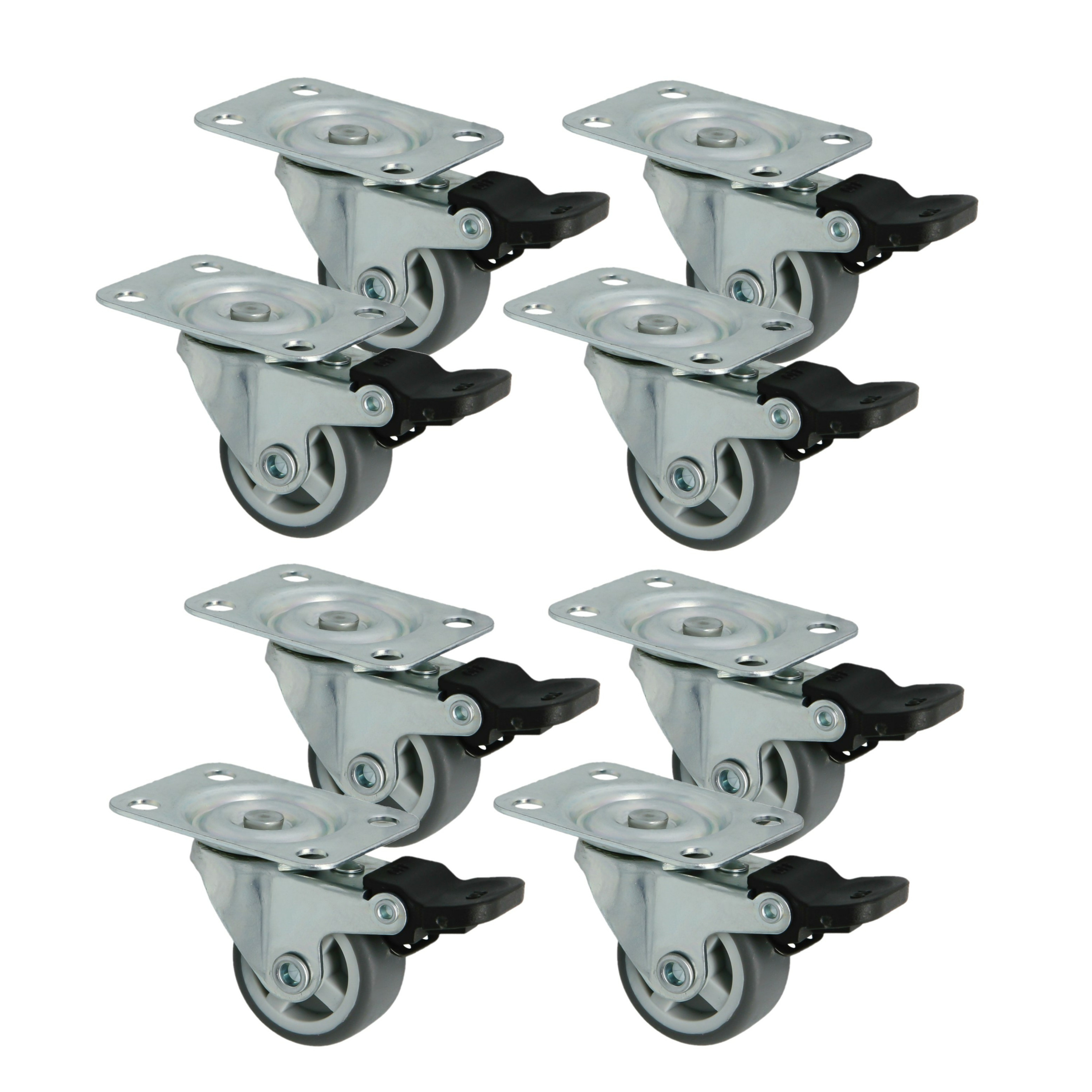 AMIG zwenkwiel/transportwiel met rem - 8x - D25mm - rubber - 40kg - grijs -