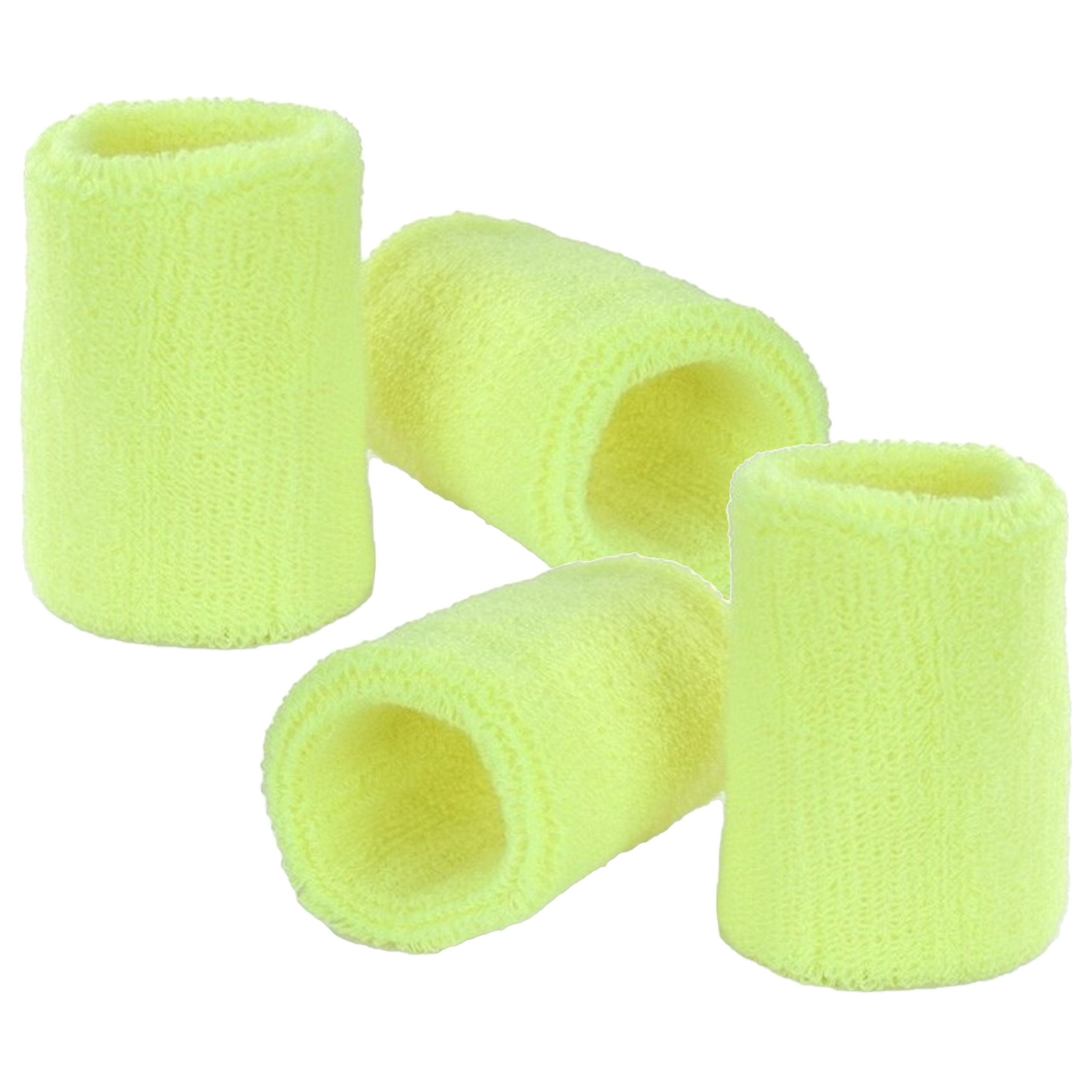 Pols zweetbandjes neon geel - voor volwassenen - 4x stuks -