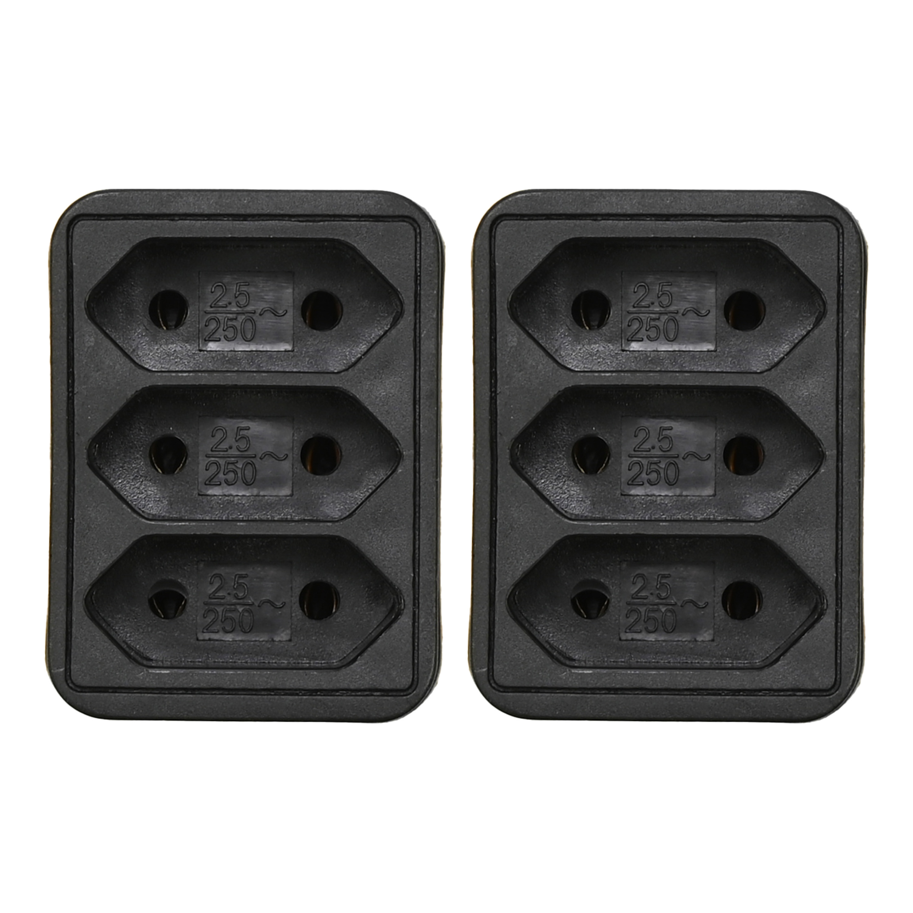 Stopcontact splitter - 2x - triple - zwart - voor 3 platte stekkers - verdeelstekkers -