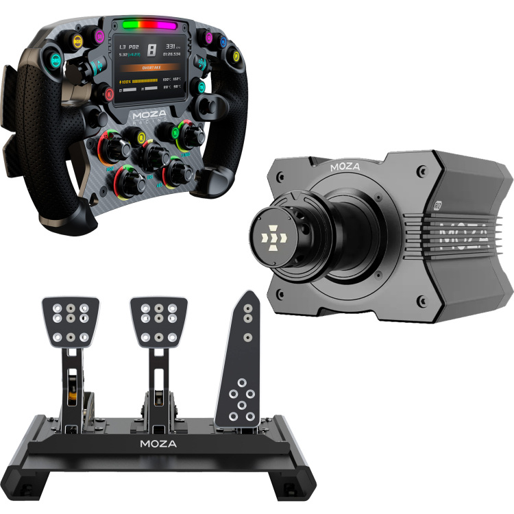 MOZA R12 + FSR + CRP Bundel stuur Basis, stuur en pedalen