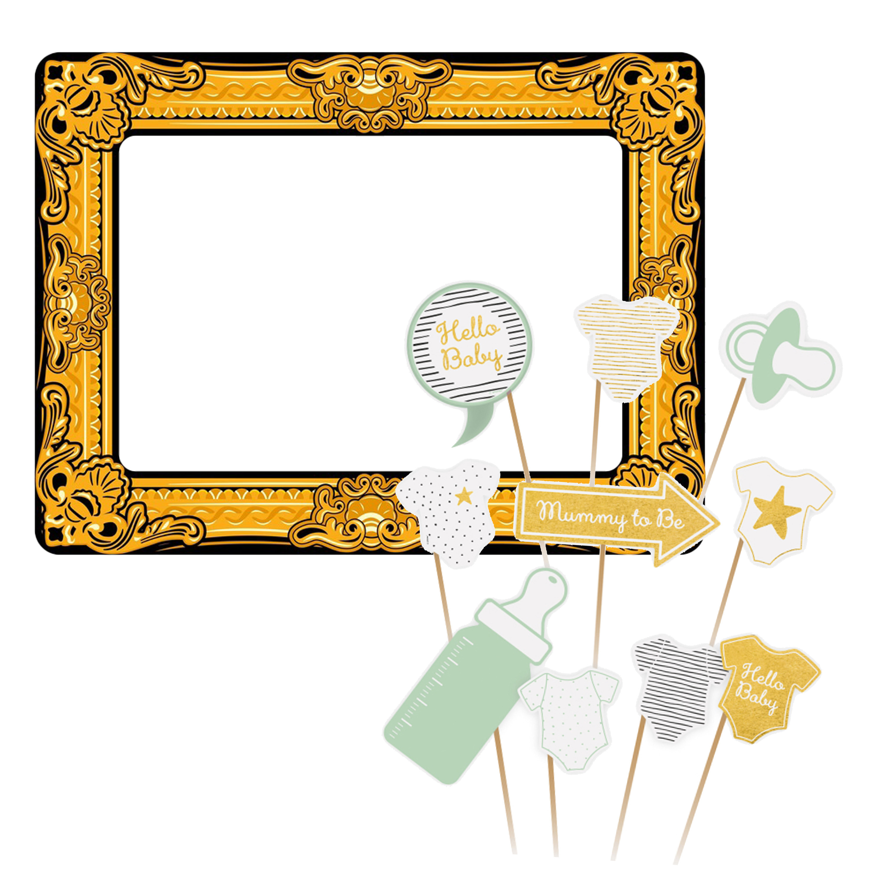 Babyshower foto prop set met frame - 11-delig - opblaasbare fotolijst - photo booth accessoires -