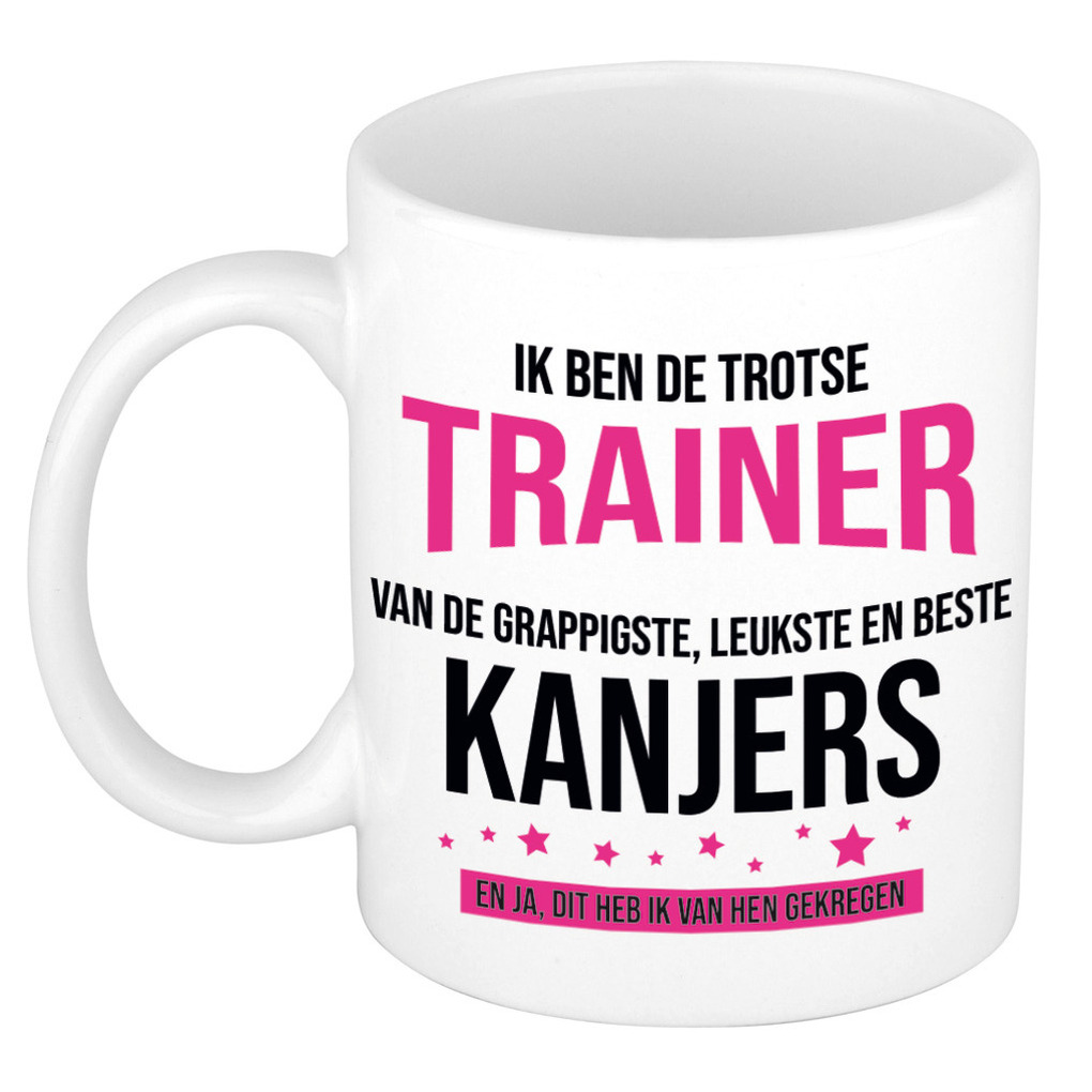 Cadeau koffie/thee mok voor trainer/coach - roze - trotse trainer - keramiek - 300 ml -