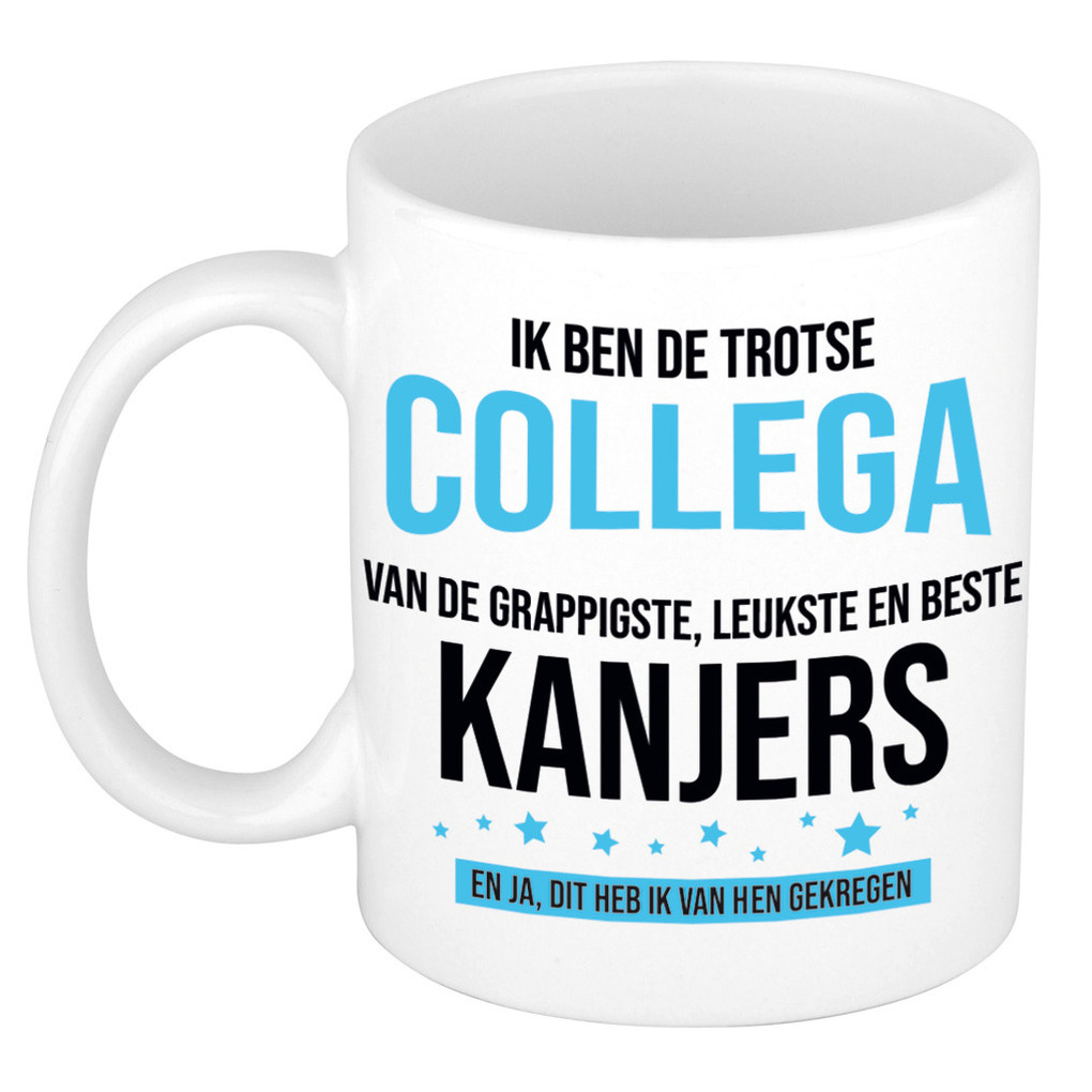 Cadeau koffie/thee mok voor collega - blauw - trotse collega - keramiek - 300 ml -