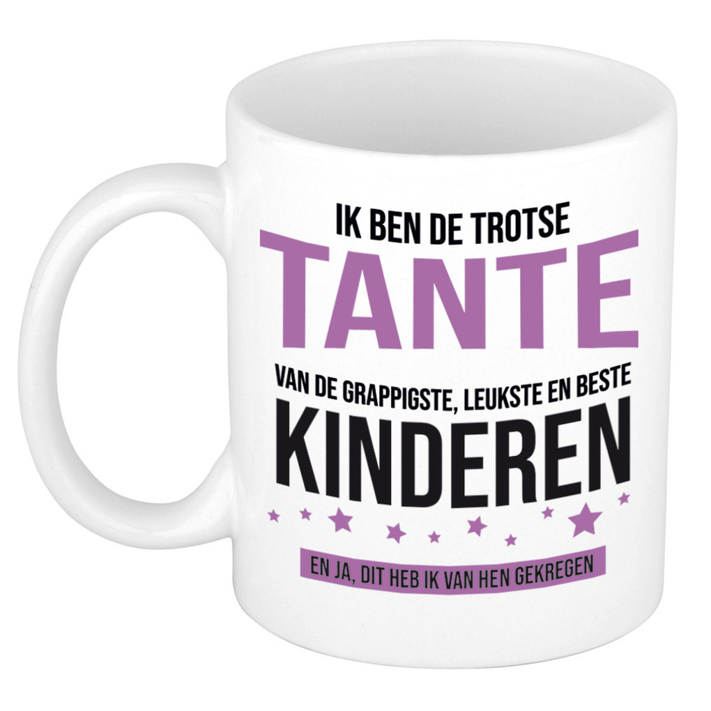 Cadeau koffie/thee mok voor tante - paars - trotse tante - keramiek - 300 ml -