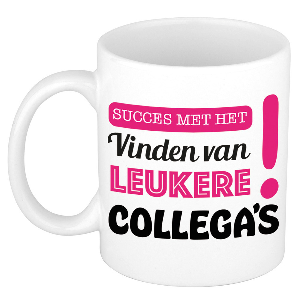Afscheid cadeau mok collega - succes - roze - 300 ml - keramiek -