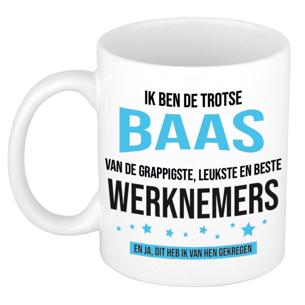 Cadeau koffie/thee mok voor baas - blauw - trotse baas- keramiek - 300 ml -