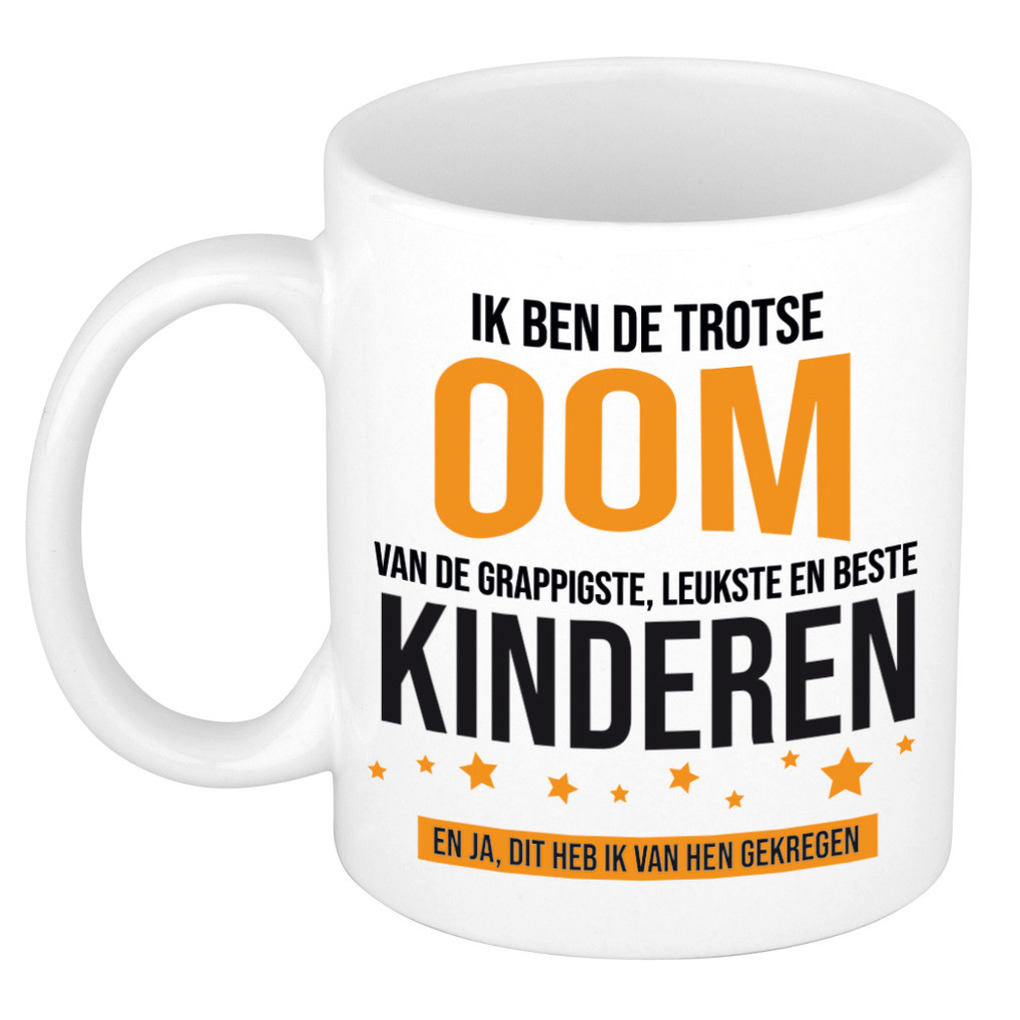 Cadeau koffie/thee mok voor oom - oranje - trotse oom - keramiek - 300 ml -