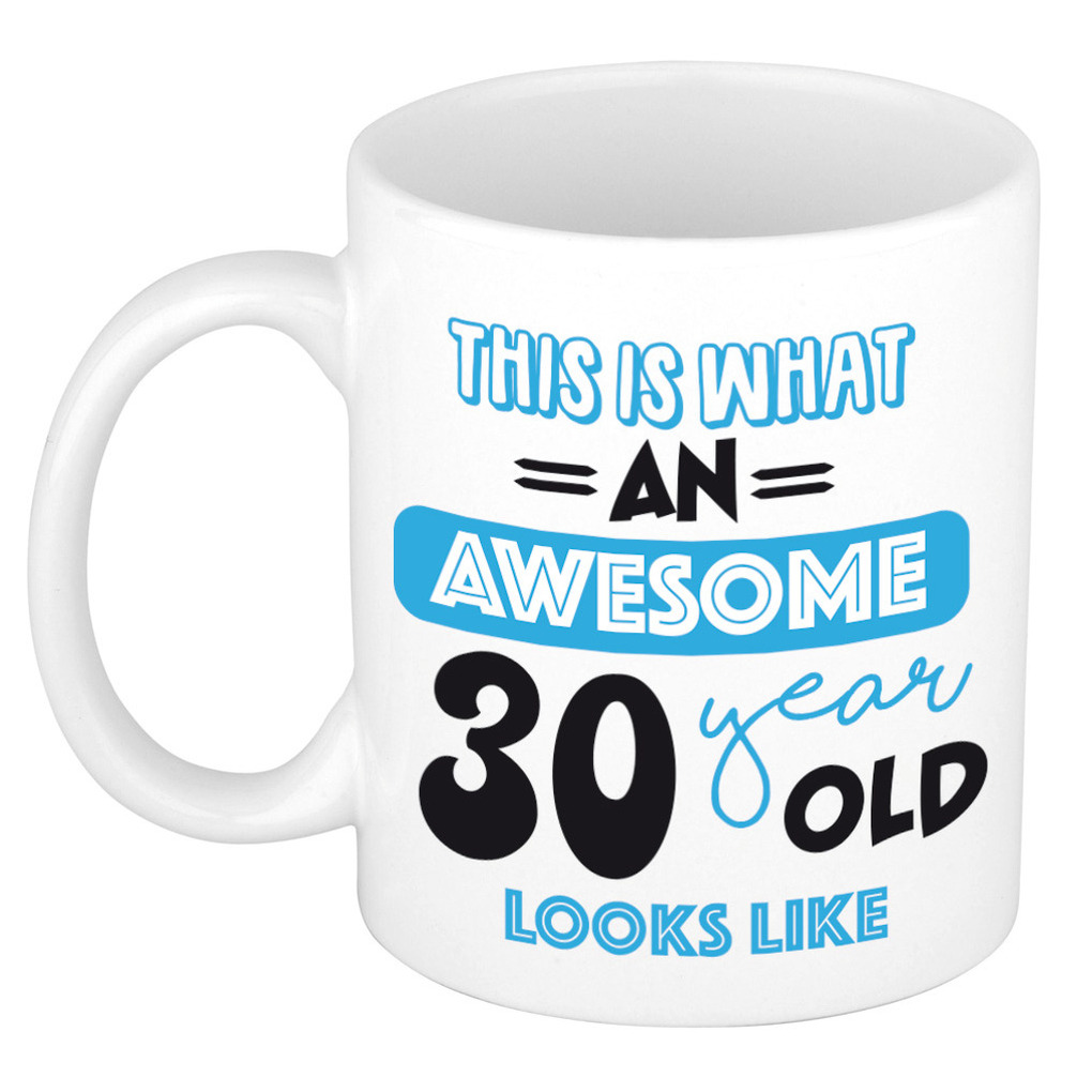Verjaardag cadeau mok 30 jaar - blauw - grappige tekst - 300 ml - keramiek -