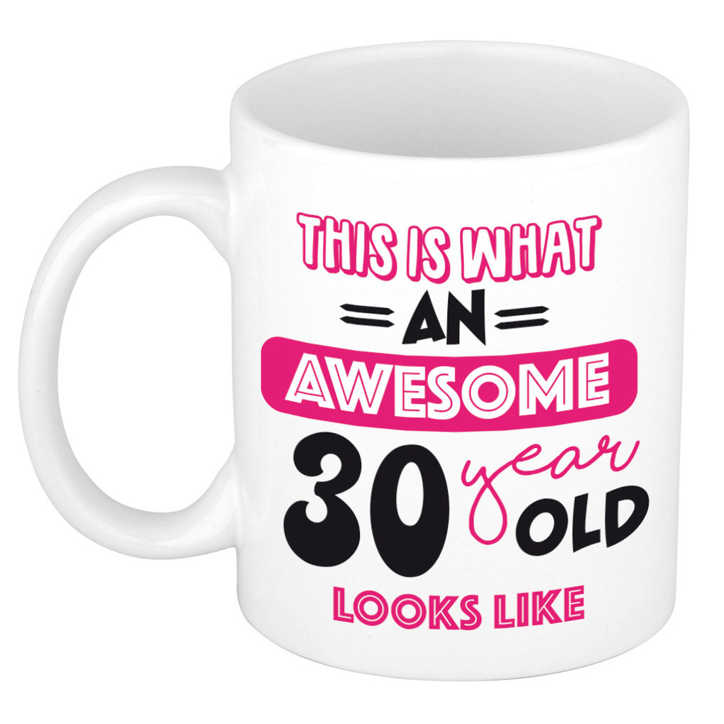 Verjaardag cadeau mok 30 jaar - roze - grappige tekst - 300 ml - keramiek -