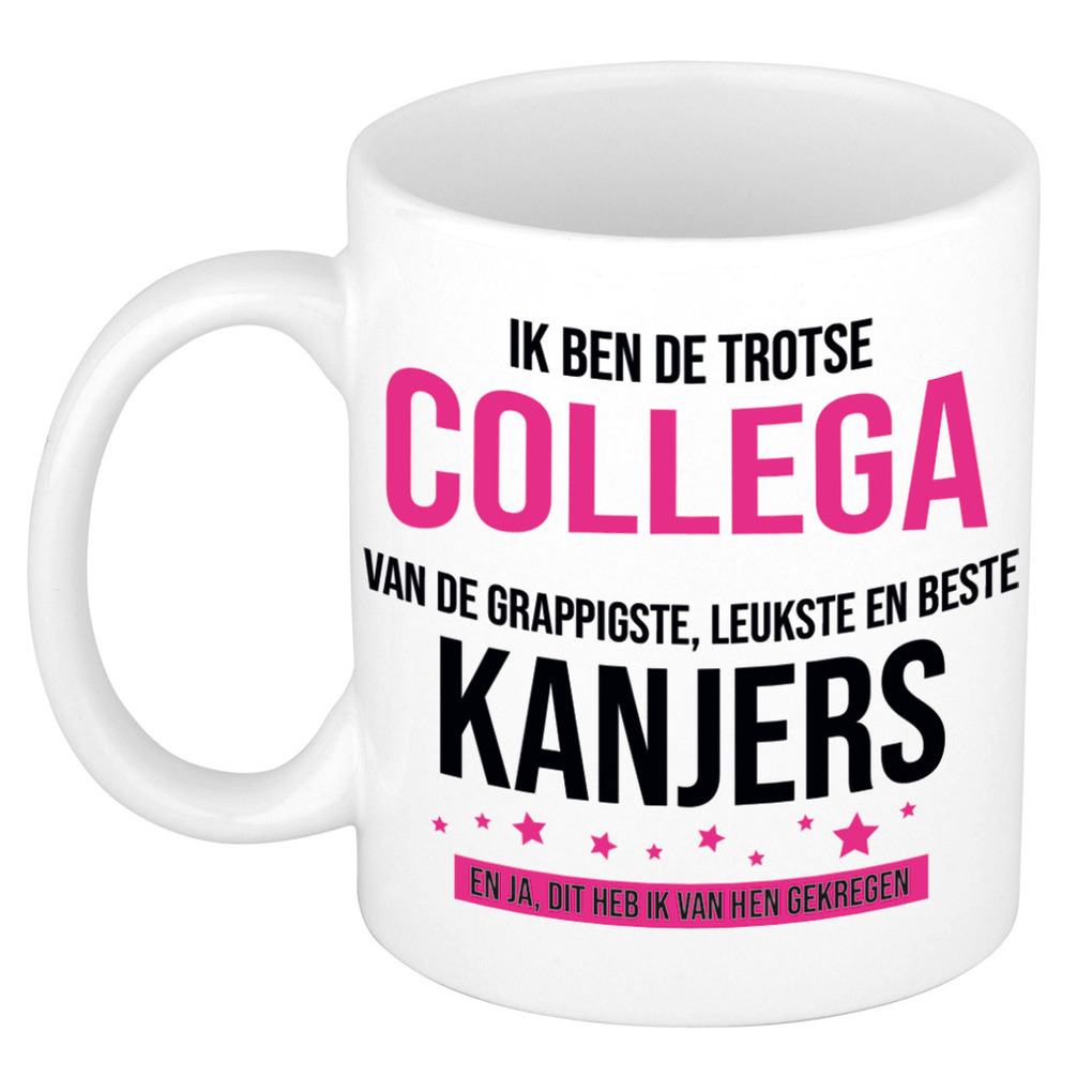 Cadeau koffie/thee mok voor collega - roze - trotse collega - keramiek - 300 ml -