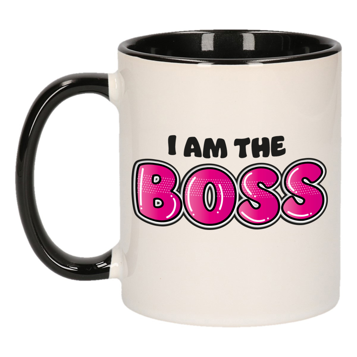 Cadeau koffie/thee mok voor baas - beste baas - roze/zwart - 300 ml -