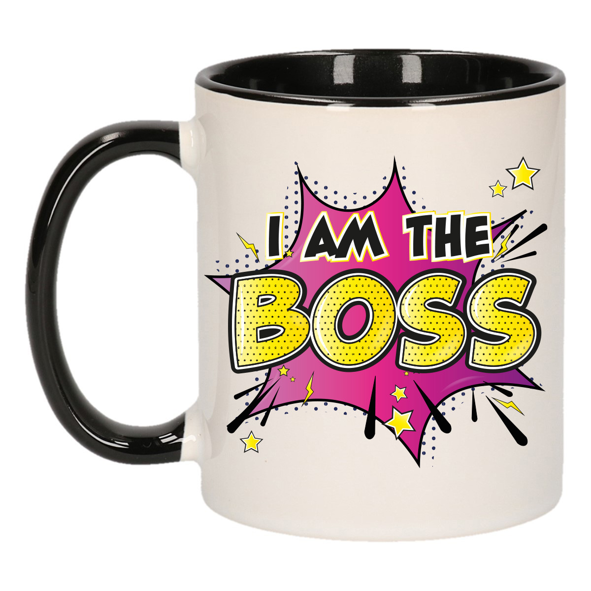 Cadeau koffie/thee mok voor baas - beste baas - roze/zwart - 300 ml -