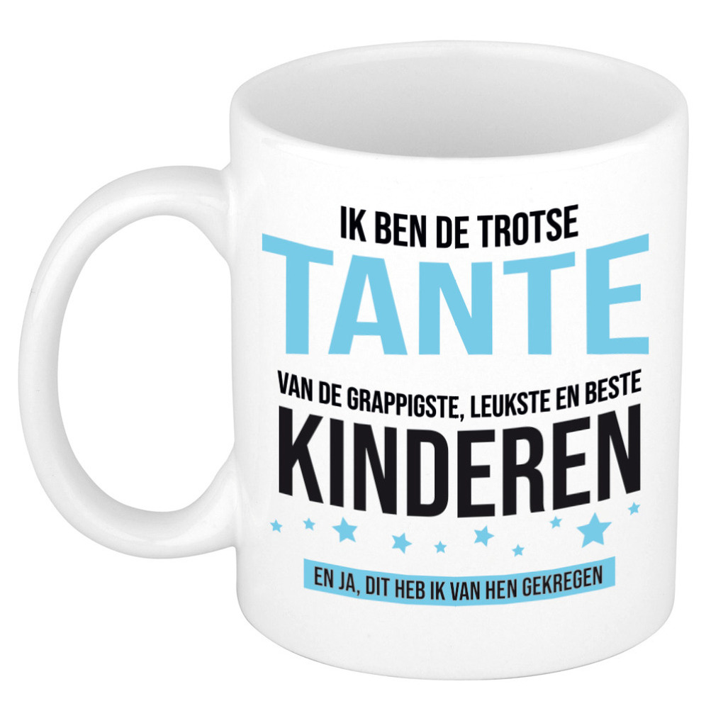 Cadeau koffie/thee mok voor tante - blauw - trotse tante - keramiek - 300 ml -