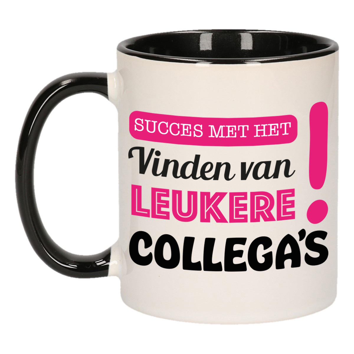 Afscheid cadeau mok collega - succes - zwart/roze - 300 ml - keramiek -