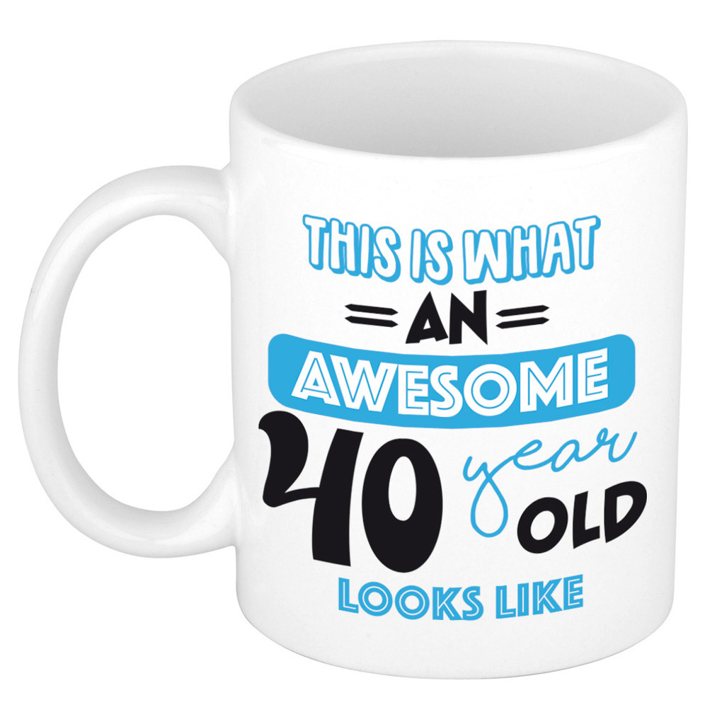 Verjaardag cadeau mok 40 jaar - blauw - grappige tekst - 300 ml - keramiek -