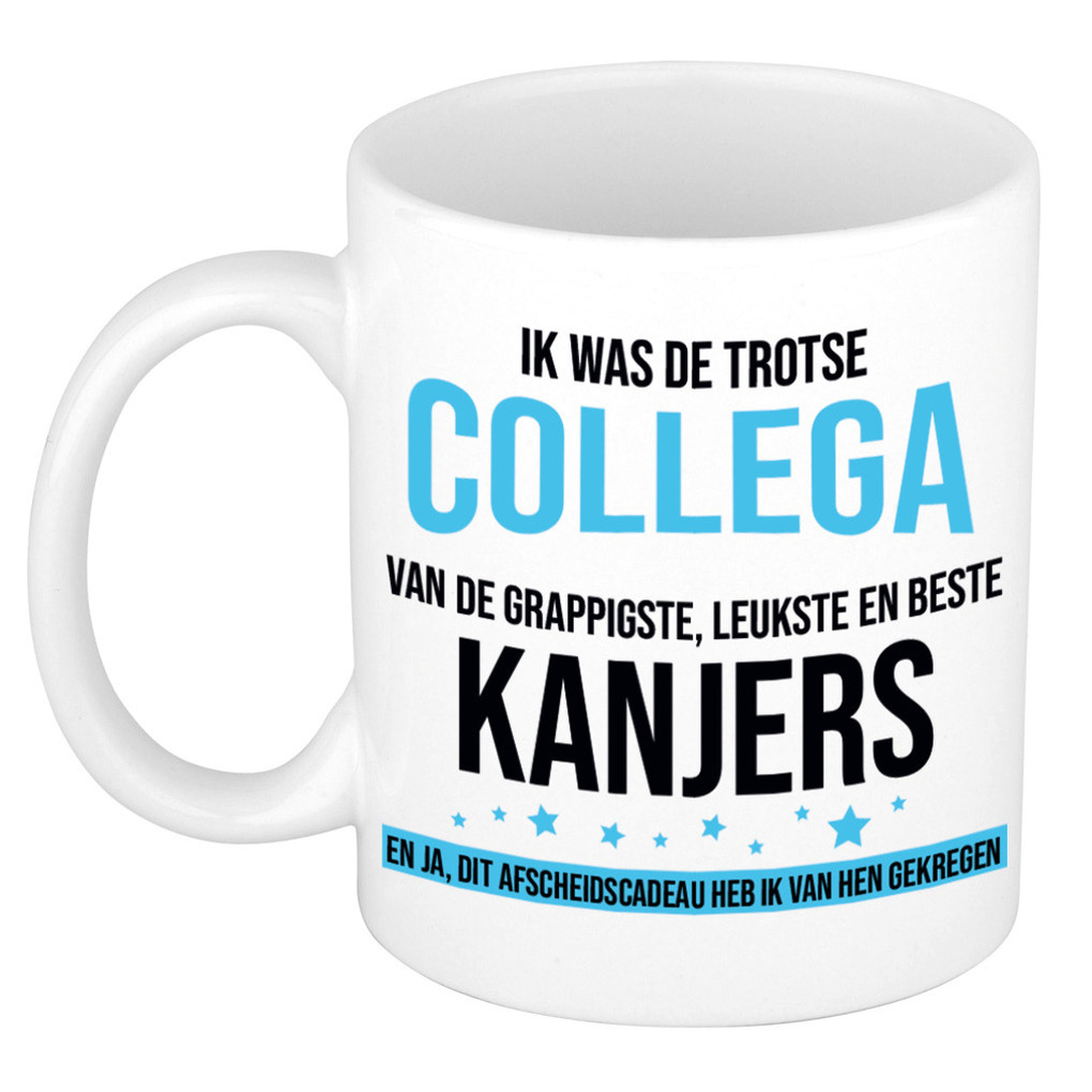 Cadeau koffie/thee mok voor collega - blauw - afscheid collega - keramiek - 300 ml -