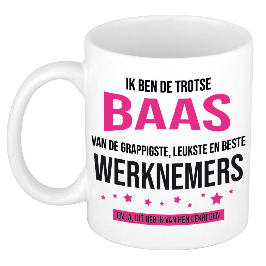 Cadeau koffie/thee mok voor baas - roze - trotse baas- keramiek - 300 ml -