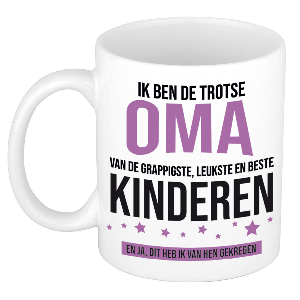 Cadeau koffie/thee mok voor oma - paars - trotse oma - keramiek - 300 ml -