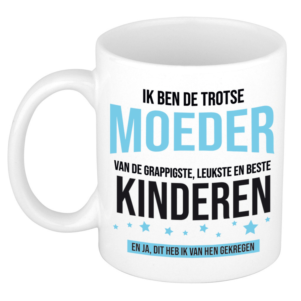 Cadeau koffie/thee mok voor moeder - blauw - trotse moeder- keramiek - 300 ml - Moederdag -