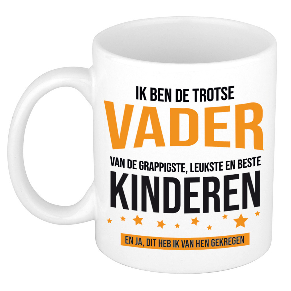 Cadeau koffie/thee mok voor vader - oranje - trotse vader - keramiek - 300 ml - Vaderdag -