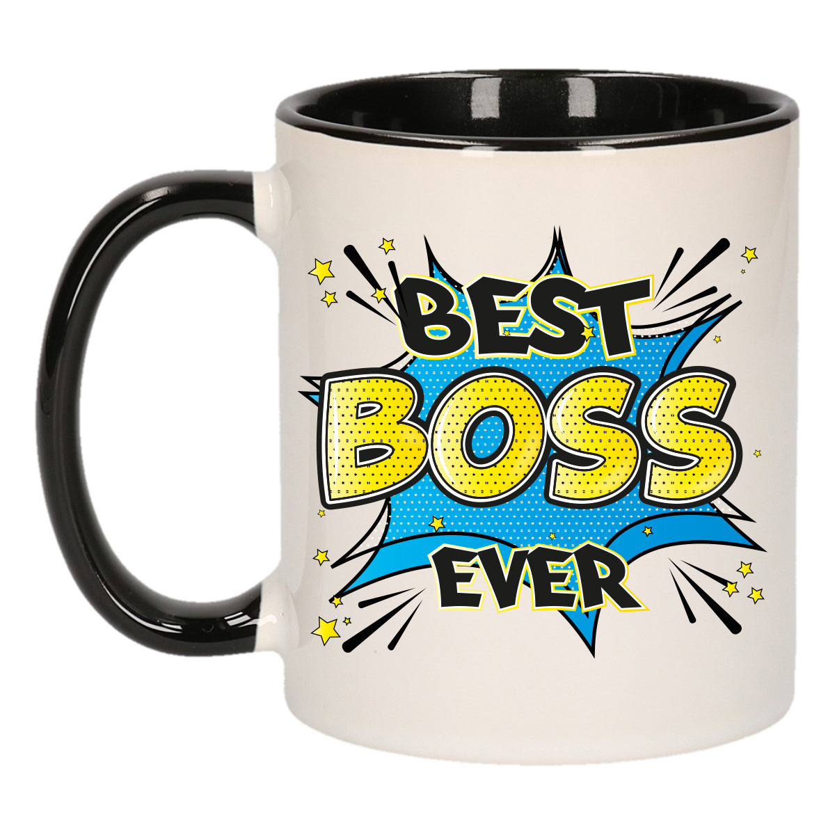 Cadeau koffie/thee mok voor baas - beste baas - blauw/zwart - 300 ml -
