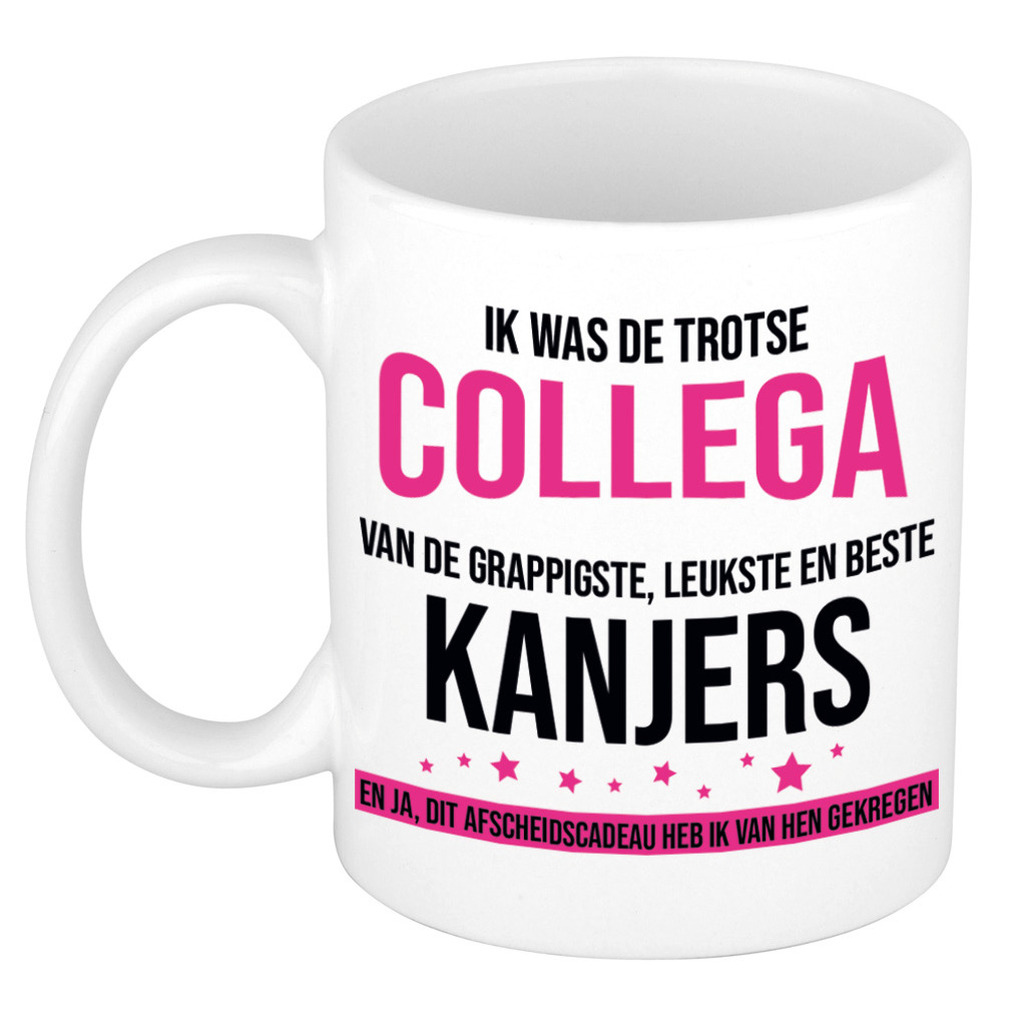 Cadeau koffie/thee mok voor collega - roze - afscheid collega - keramiek - 300 ml -