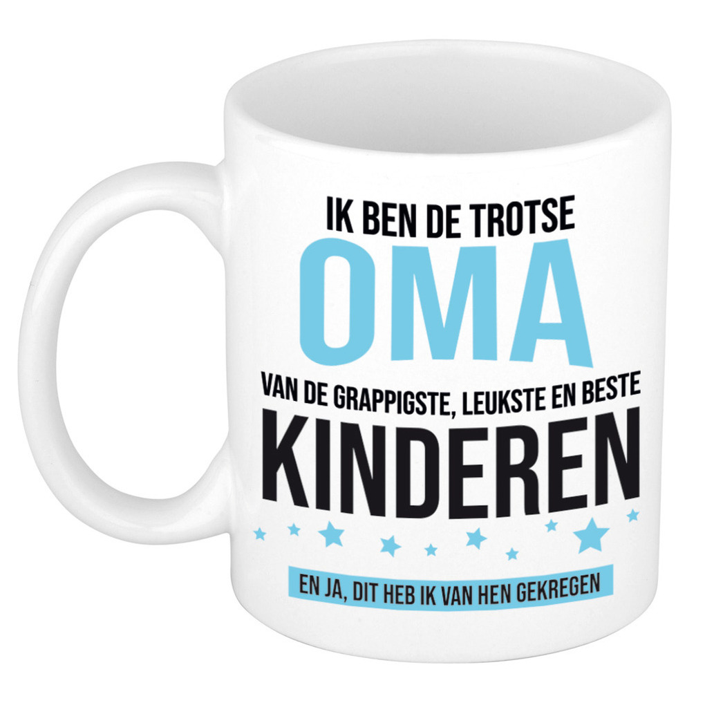 Cadeau koffie/thee mok voor oma - blauw - trotse oma - keramiek - 300 ml -