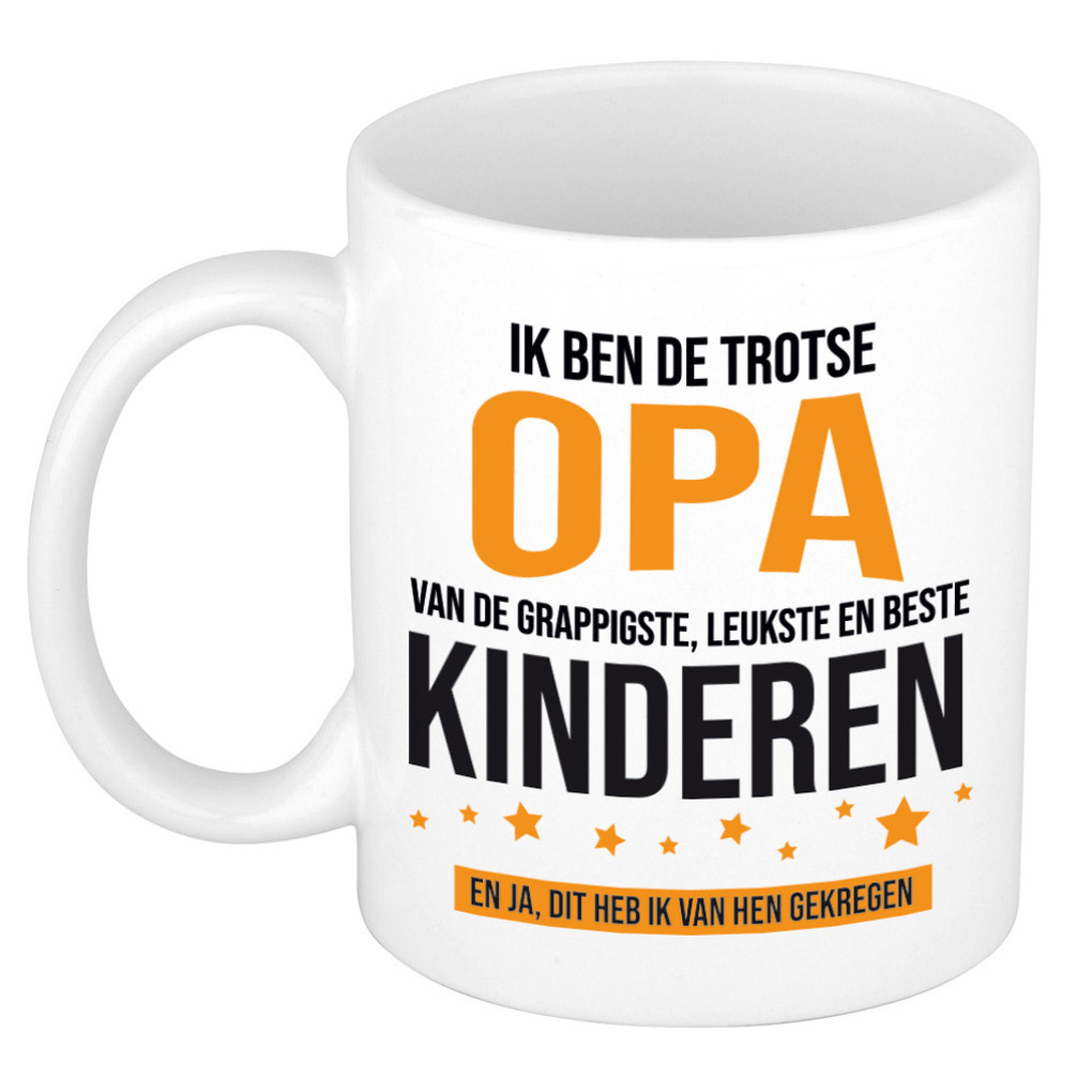 Cadeau koffie/thee mok voor opa - oranje - trotse opa - keramiek - 300 ml -
