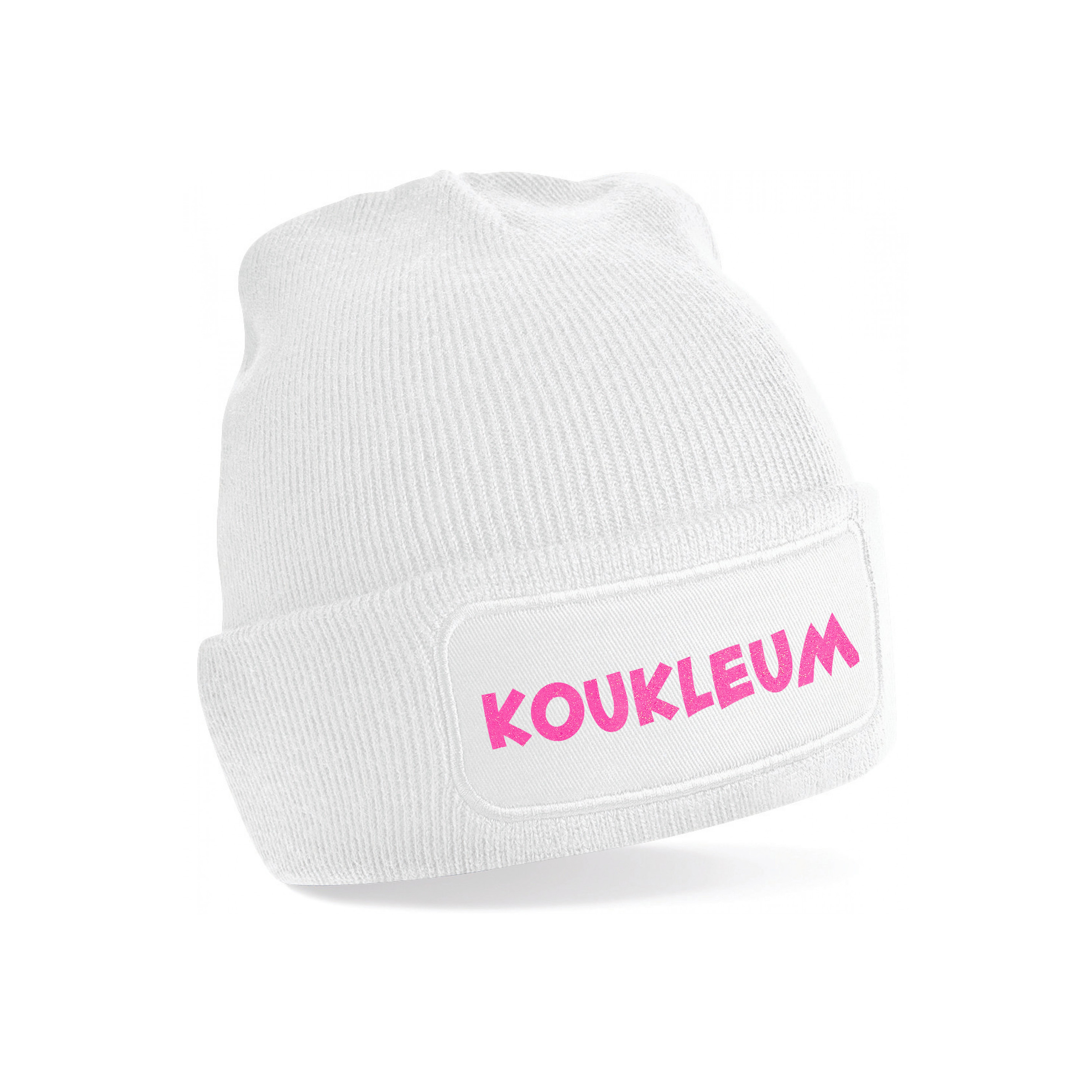 Wintersport muts voor volwassenen - Koukleum - wit - roze glitters - one size - Apres ski beanie One size -