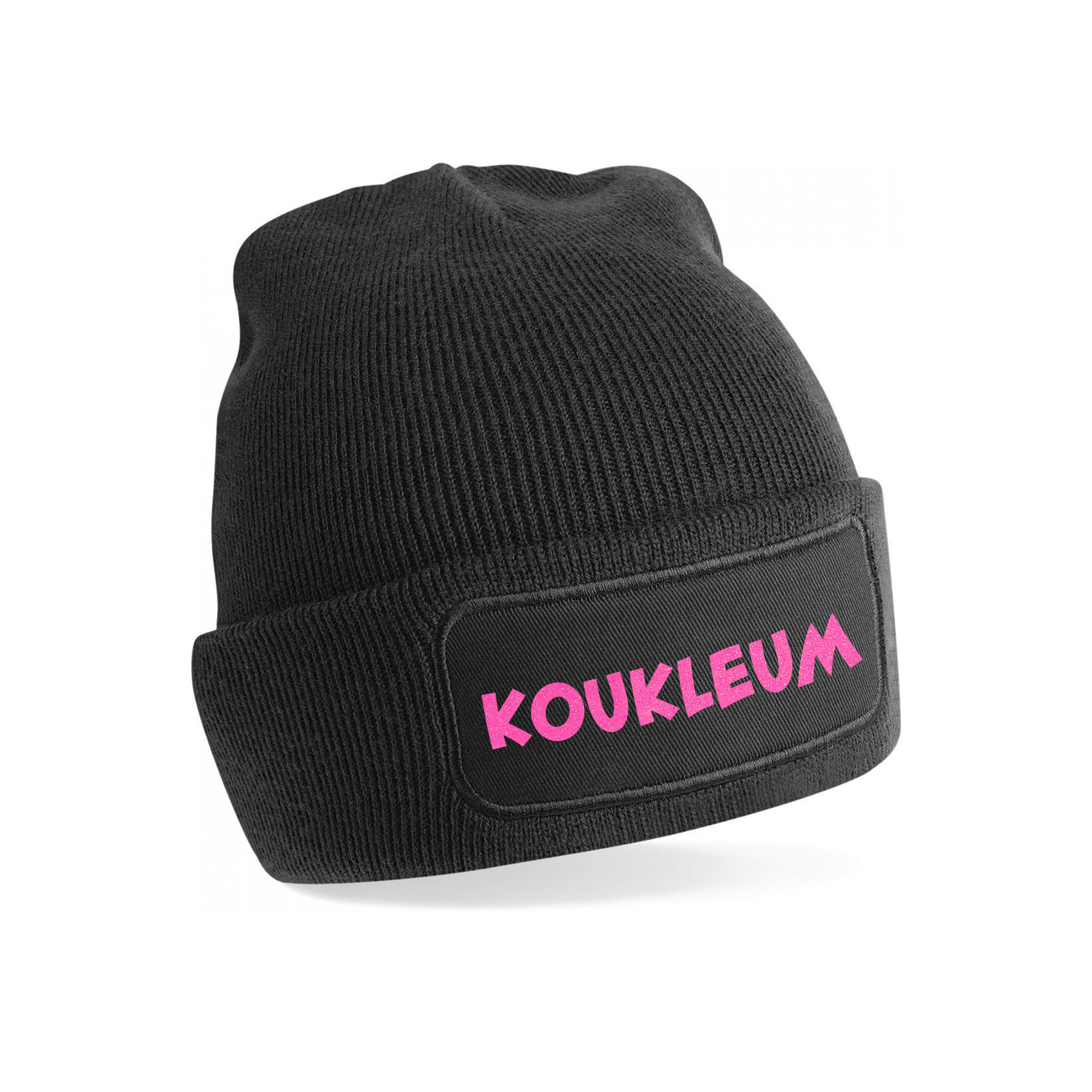 Wintersport muts voor volwassenen - Koukleum - zwart - roze glitters - one size - Apres ski beanie One size -