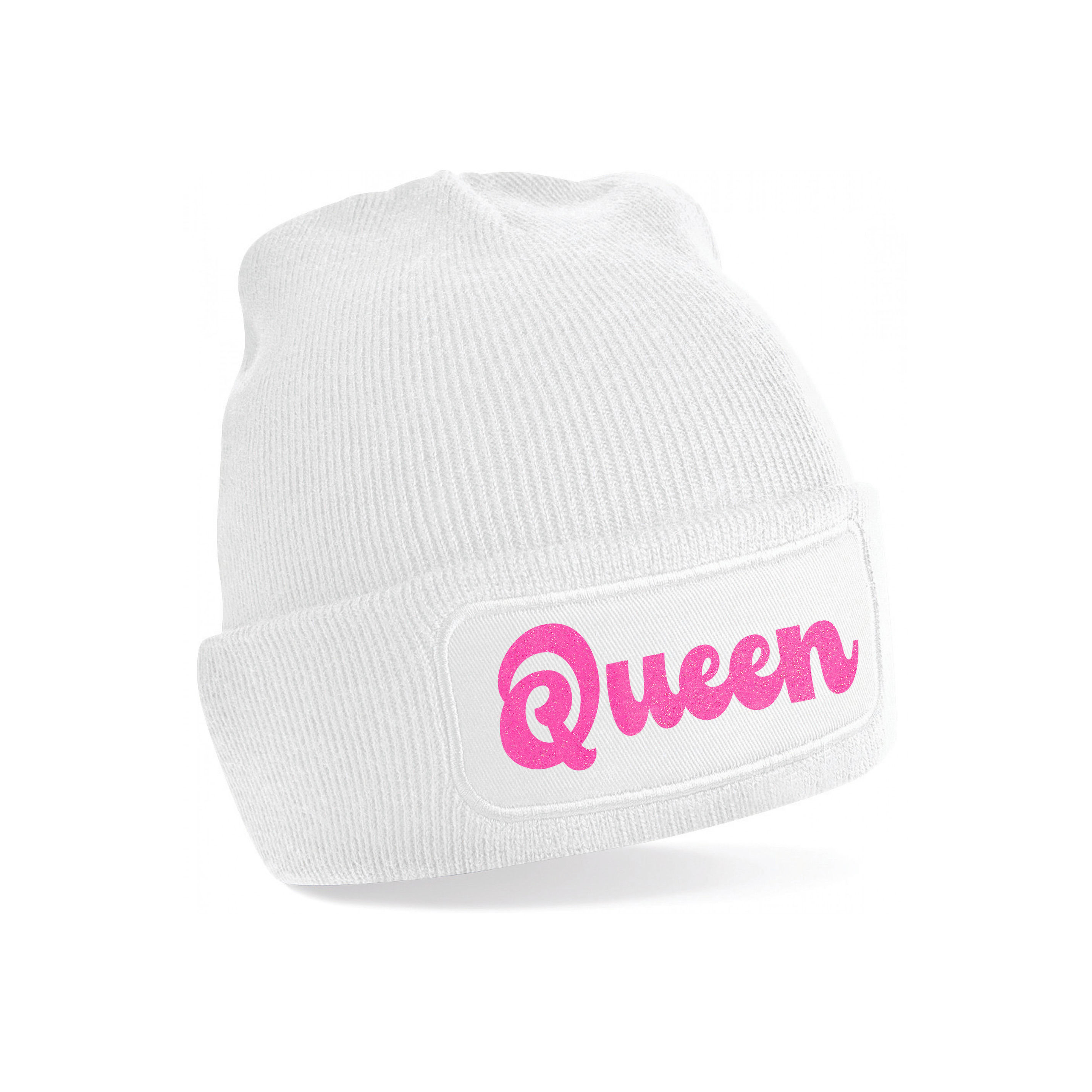 Wintersport muts voor volwassenen - Queen - wit - roze glitters - one size - Apres ski beanie One size -