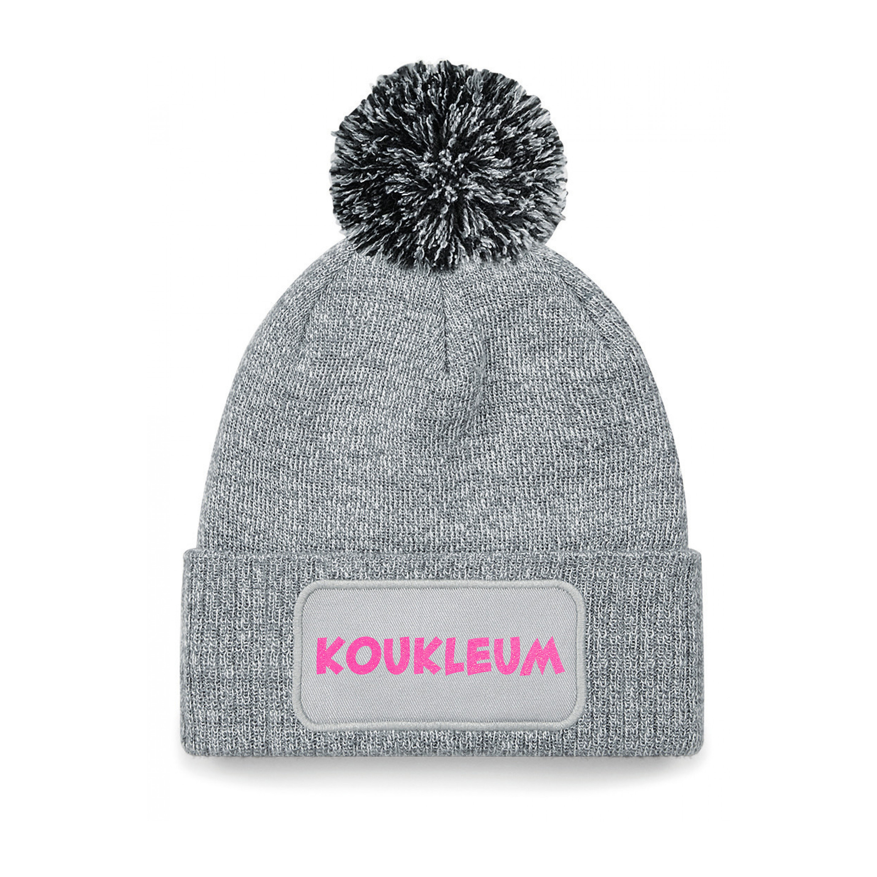 Wintersport muts met pompom - Koukleum - grijs - roze glitters - one size - volwassenen - Apres ski One size -