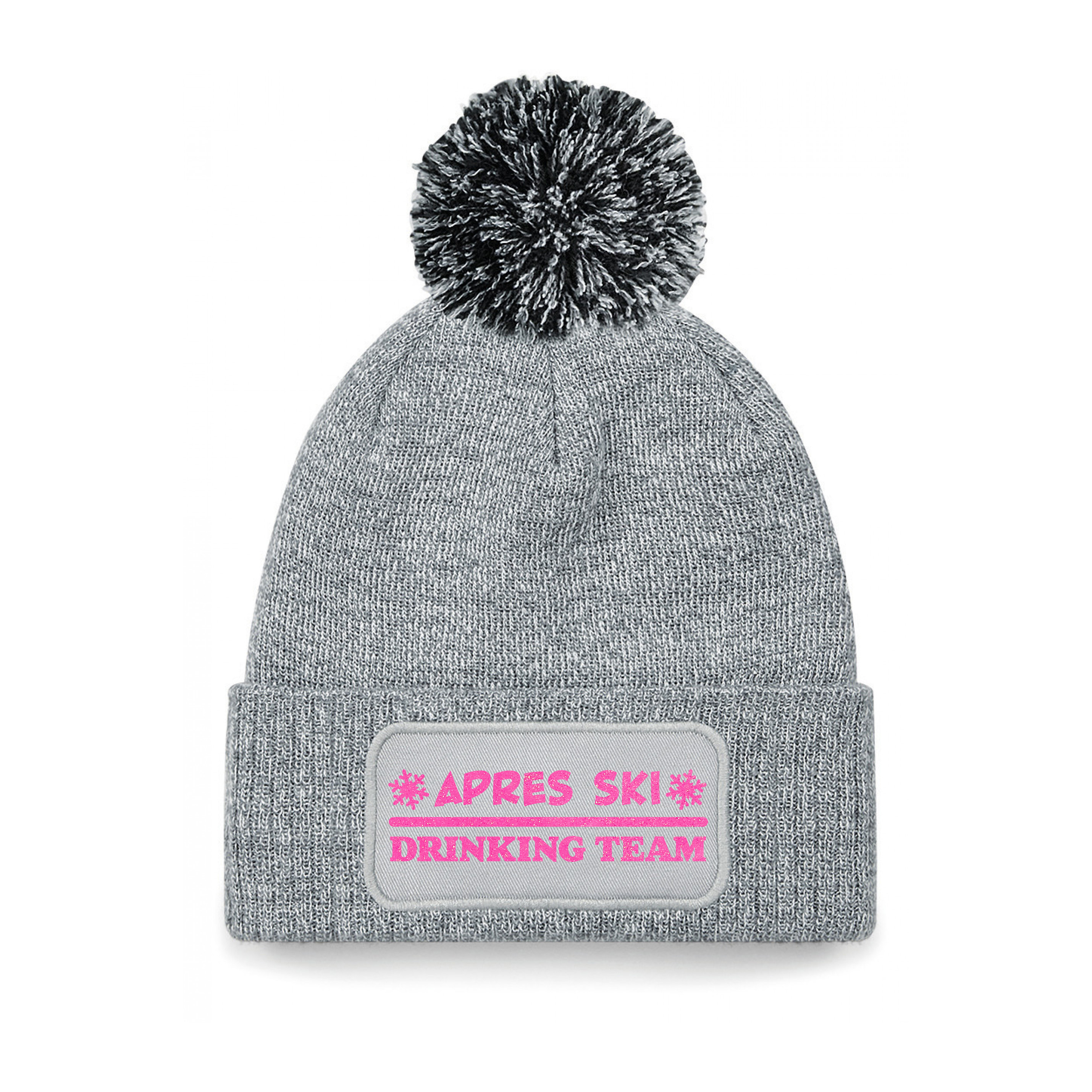 Wintersport muts met pompom - Drinking Team - grijs - glitters - one size - volwassenen - Apres ski One size -
