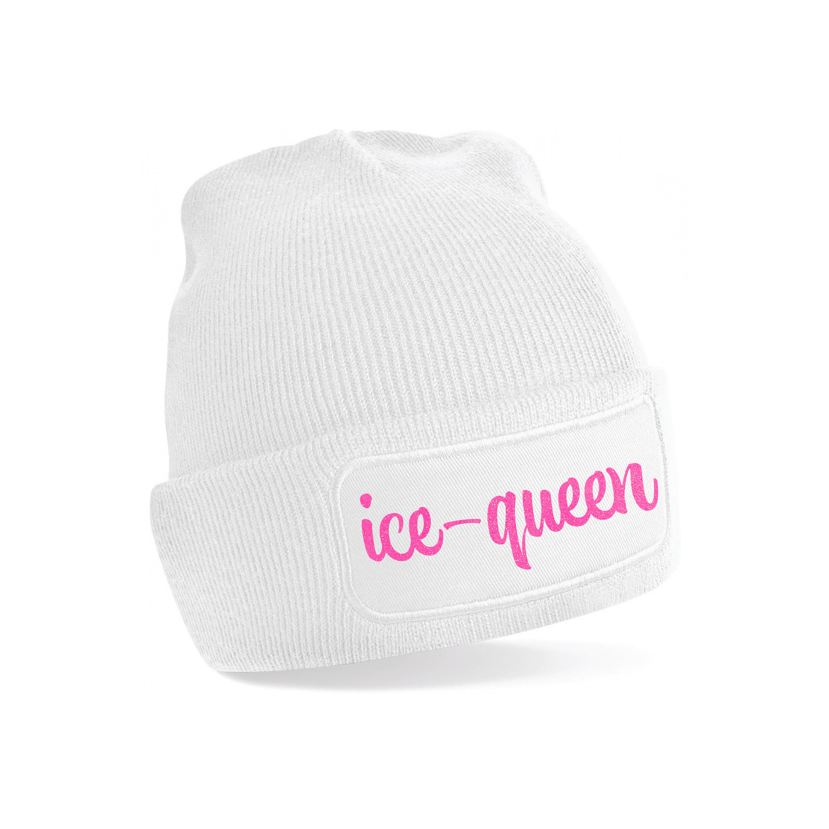 Wintersport muts voor volwassenen - Ice Queen - wit - roze glitters - one size - Apres ski beanie One size -