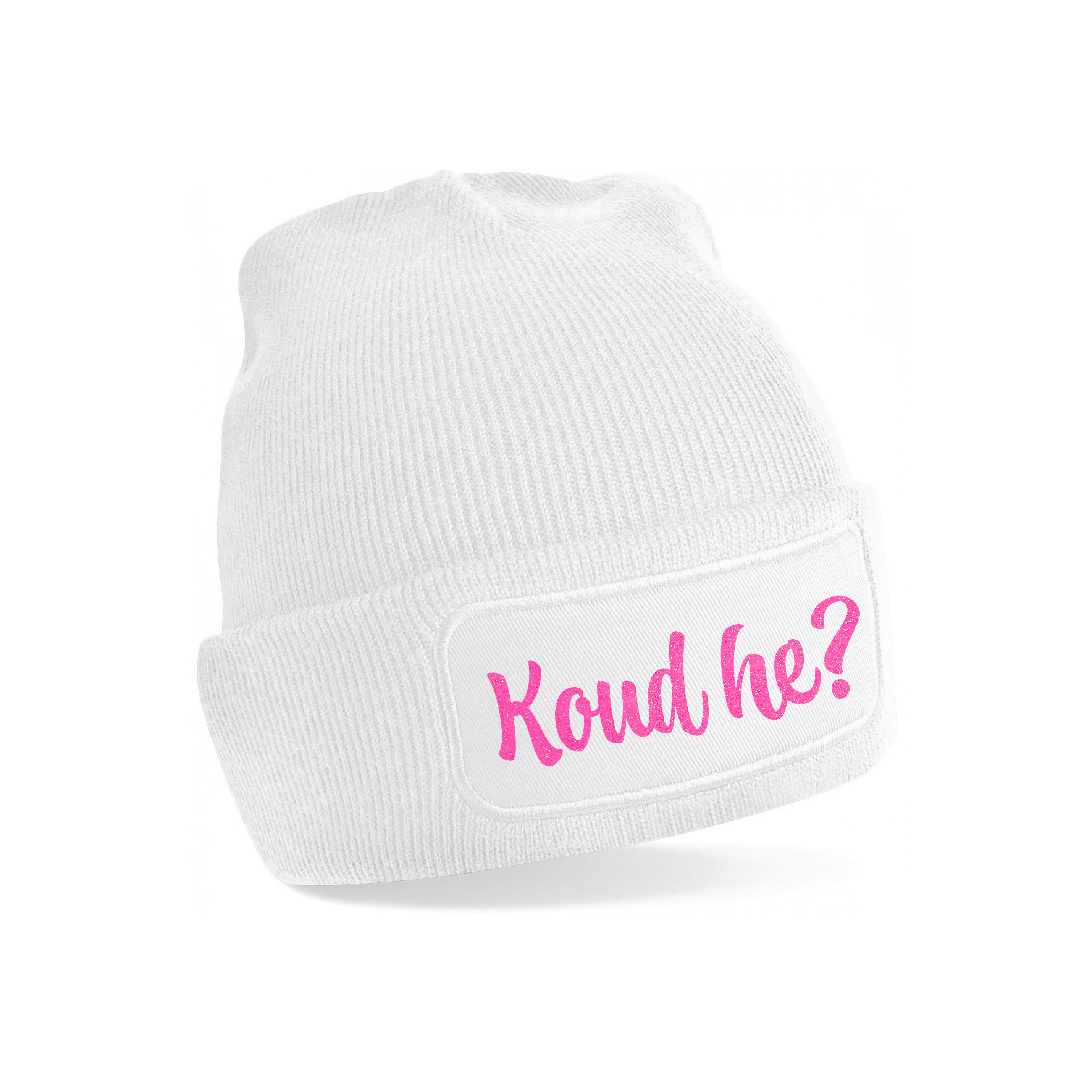 Wintersport muts voor volwassenen - Koud He - wit - roze glitters - one size - Apres ski beanie One size -