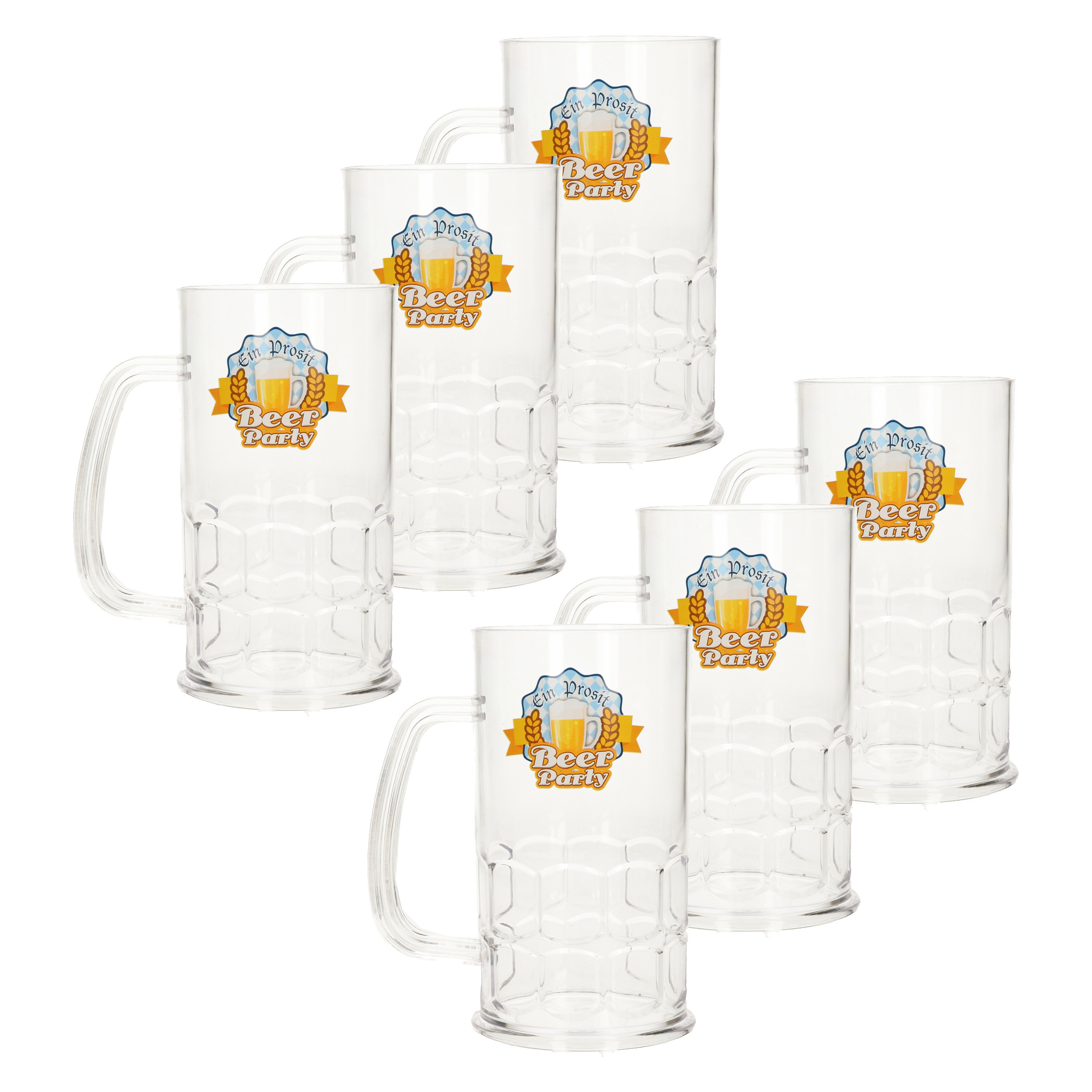 Oktoberfest bierpullen/bierglazen - 6x - stevig kunststof - transparant - 500 ml -